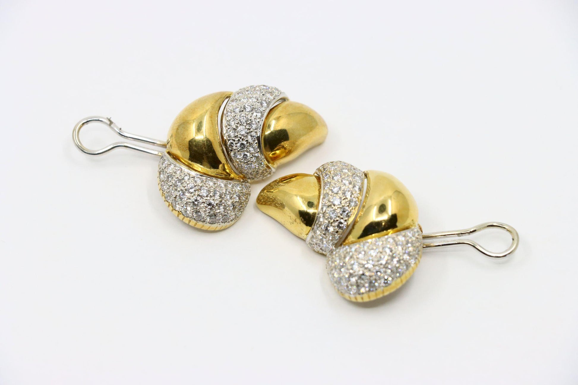 Vintage Italy 18K Yellow & White Gold Diamond Earrings