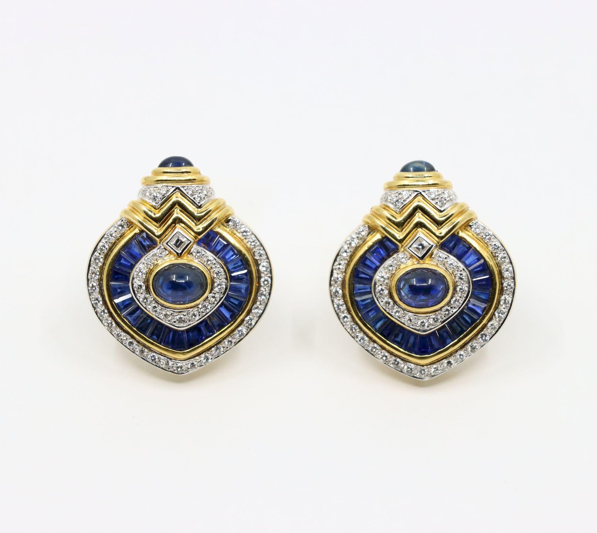 Vintage 18K Gold Diamond  Sapphire Earrings
