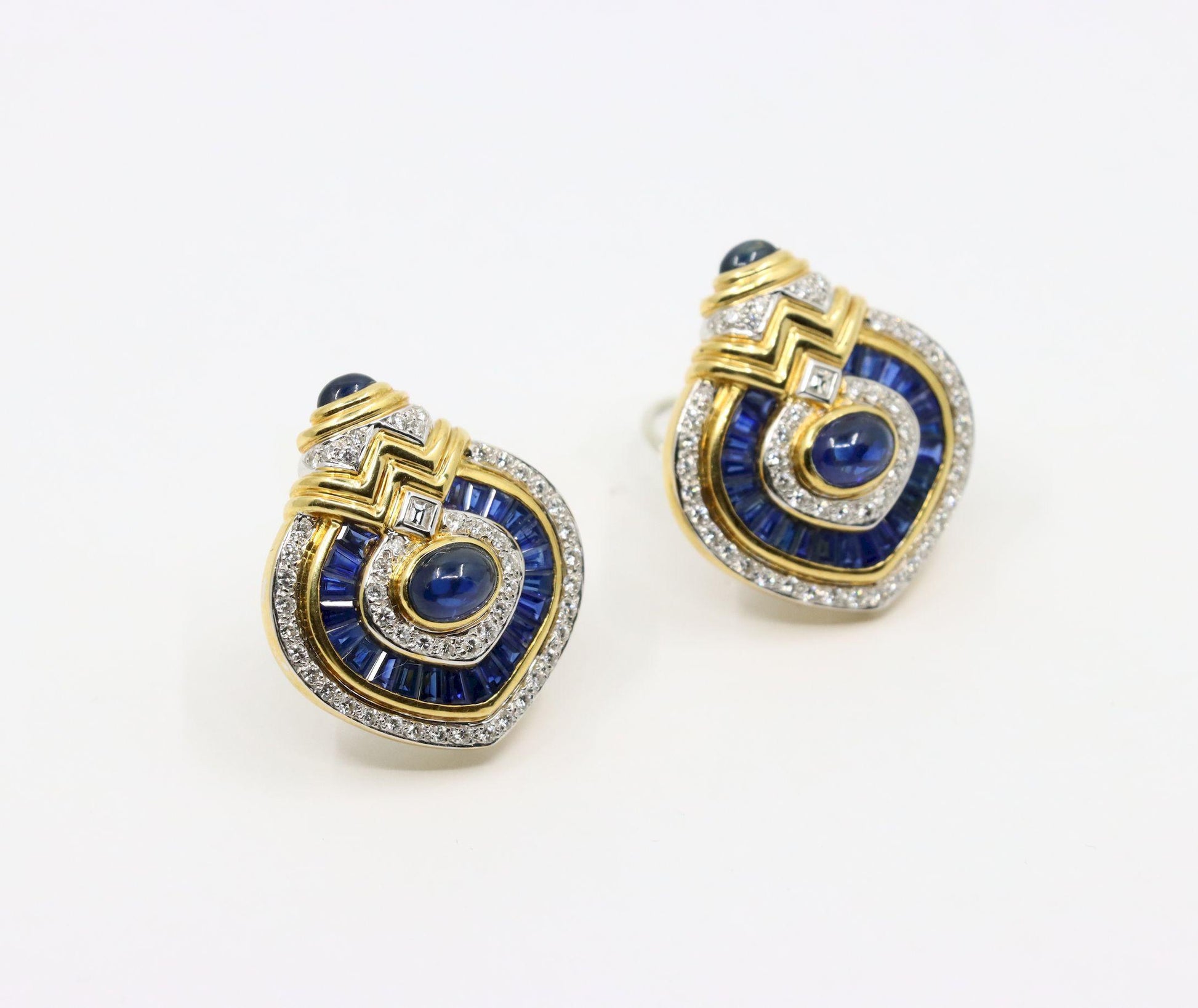 Vintage 18K Gold Diamond  Sapphire Earrings