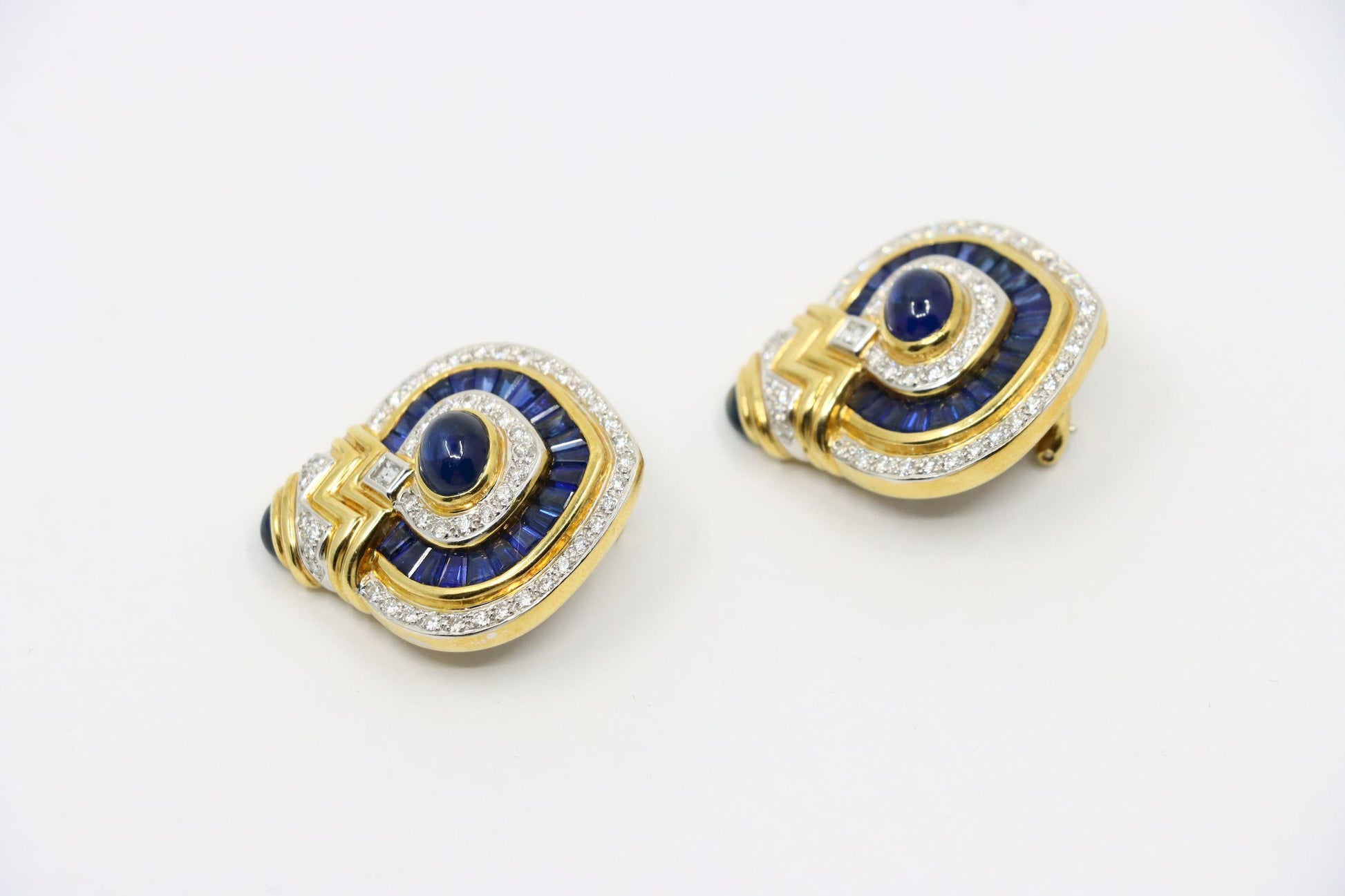 Vintage 18K Gold Diamond  Sapphire Earrings
