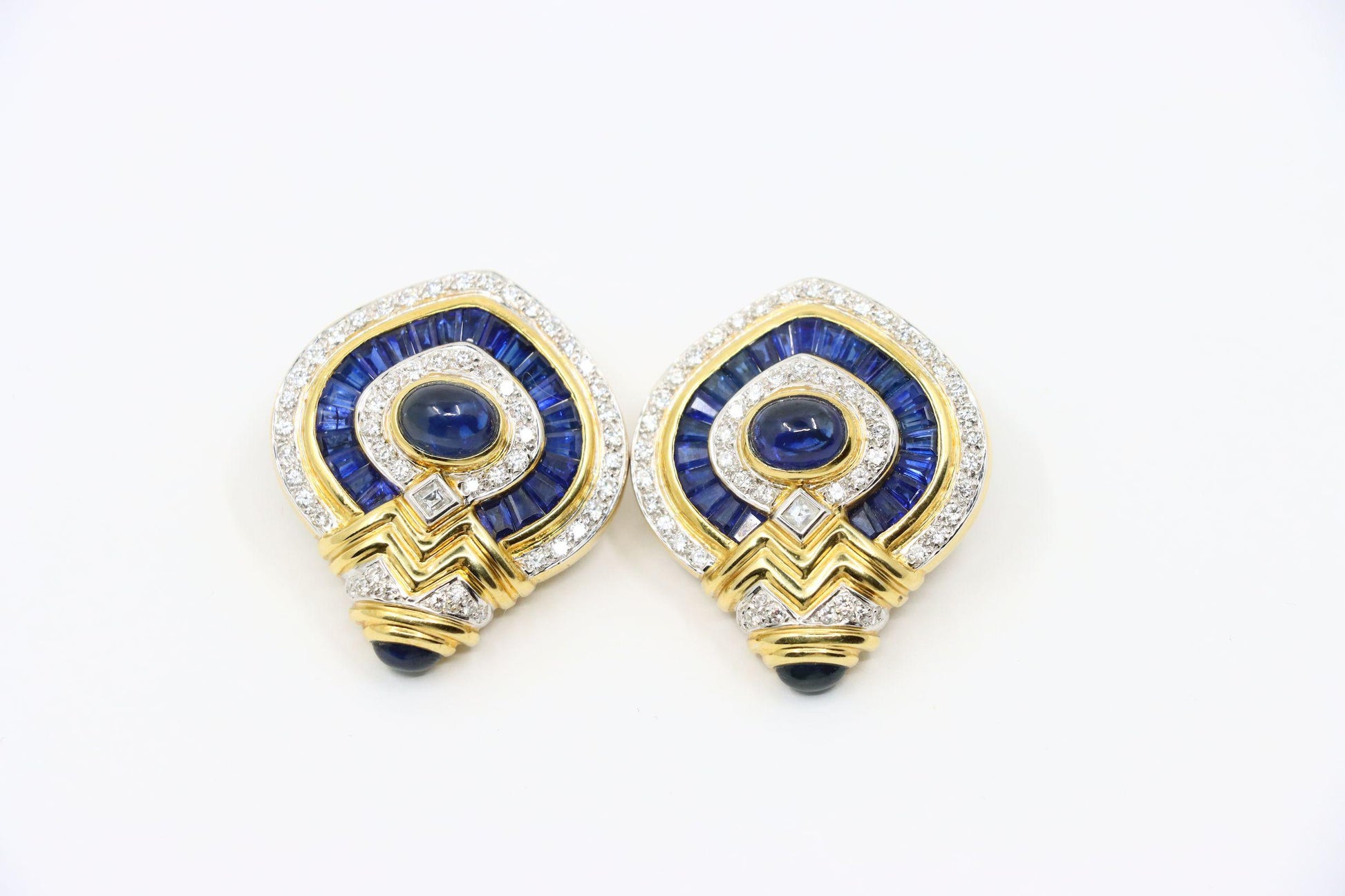 Vintage 18K Gold Diamond  Sapphire Earrings