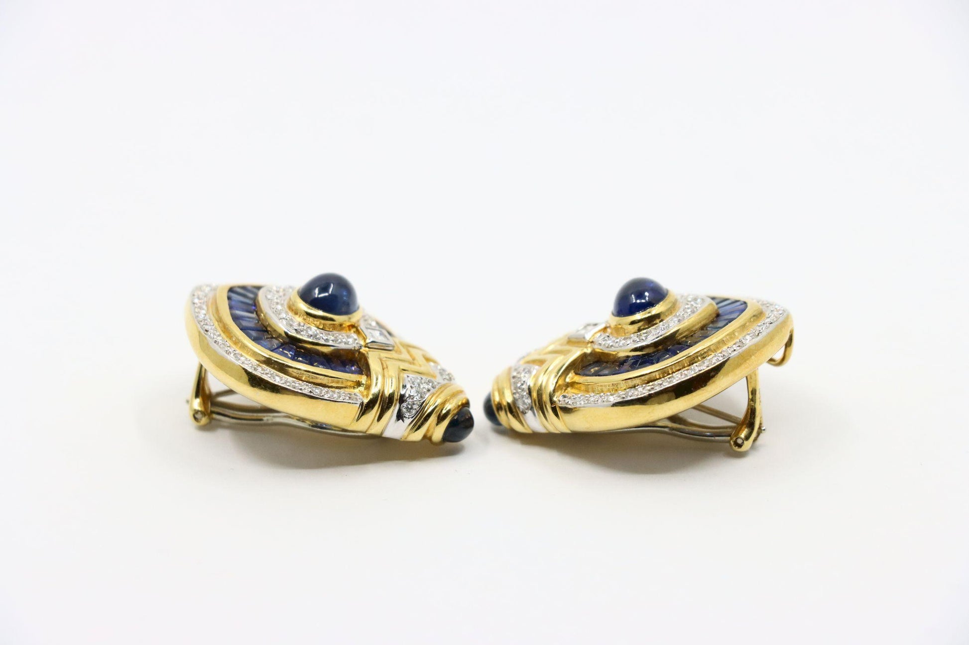 Vintage 18K Gold Diamond  Sapphire Earrings