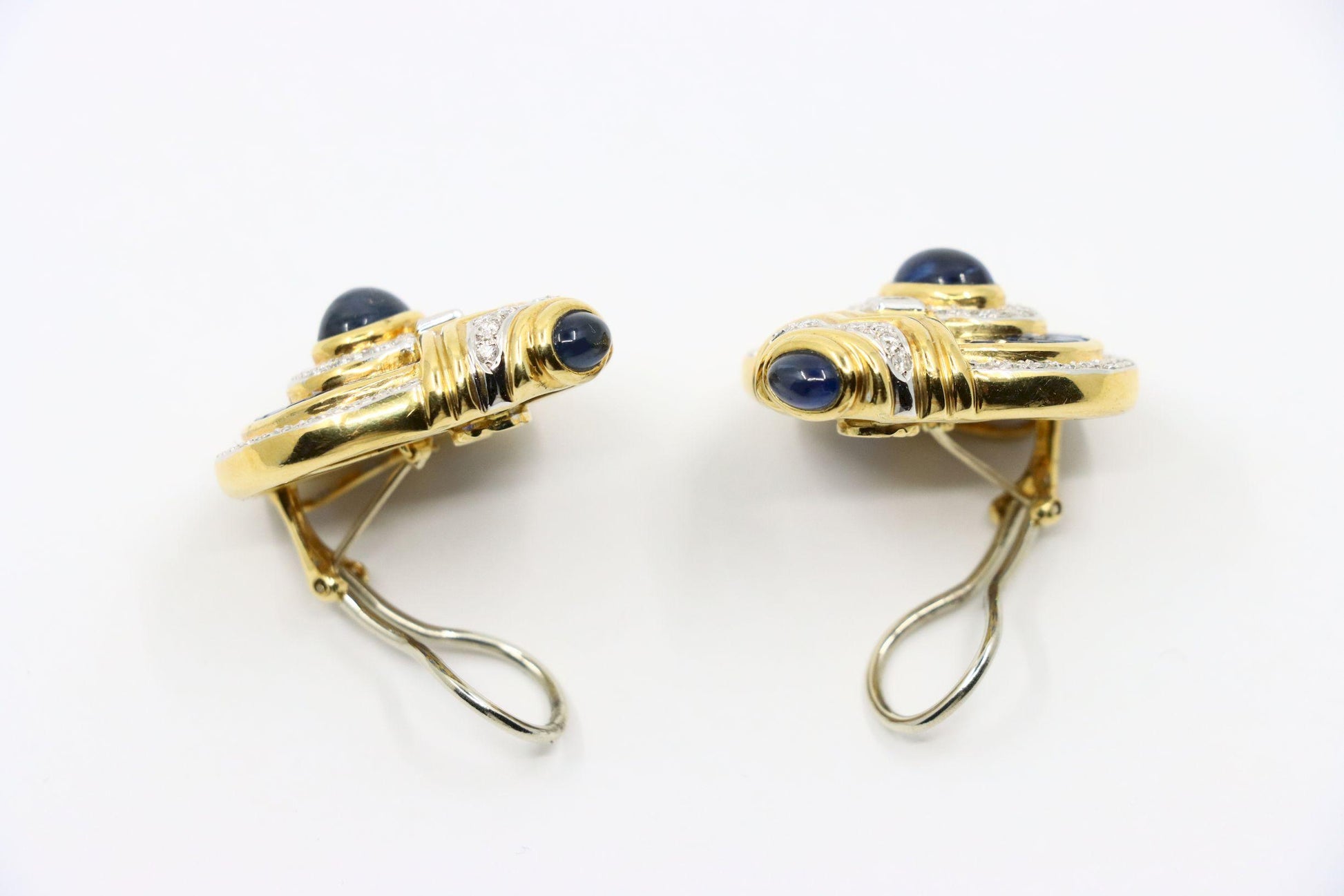 Vintage 18K Gold Diamond  Sapphire Earrings