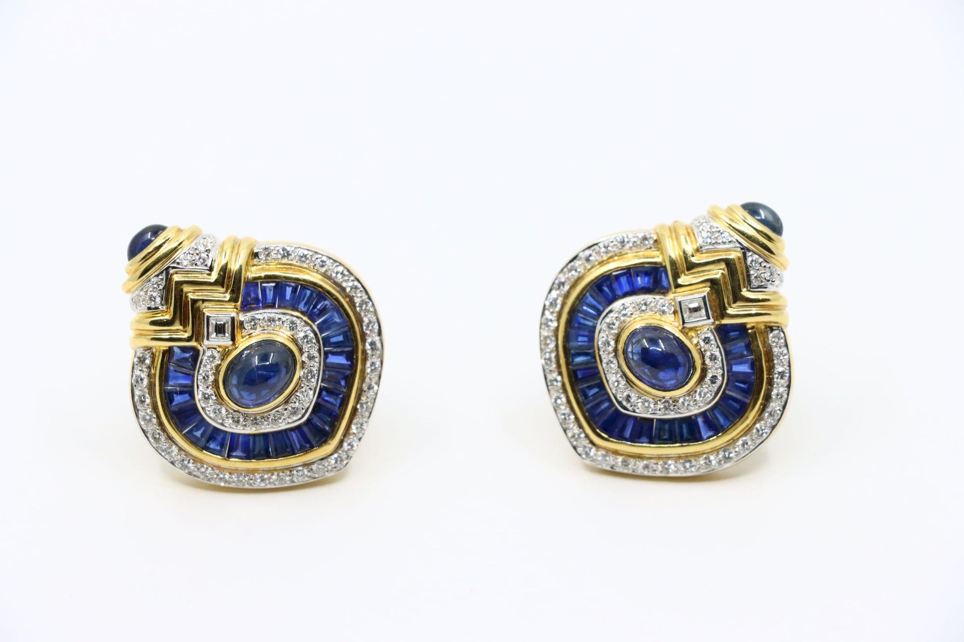 Vintage 18K Gold Diamond  Sapphire Earrings