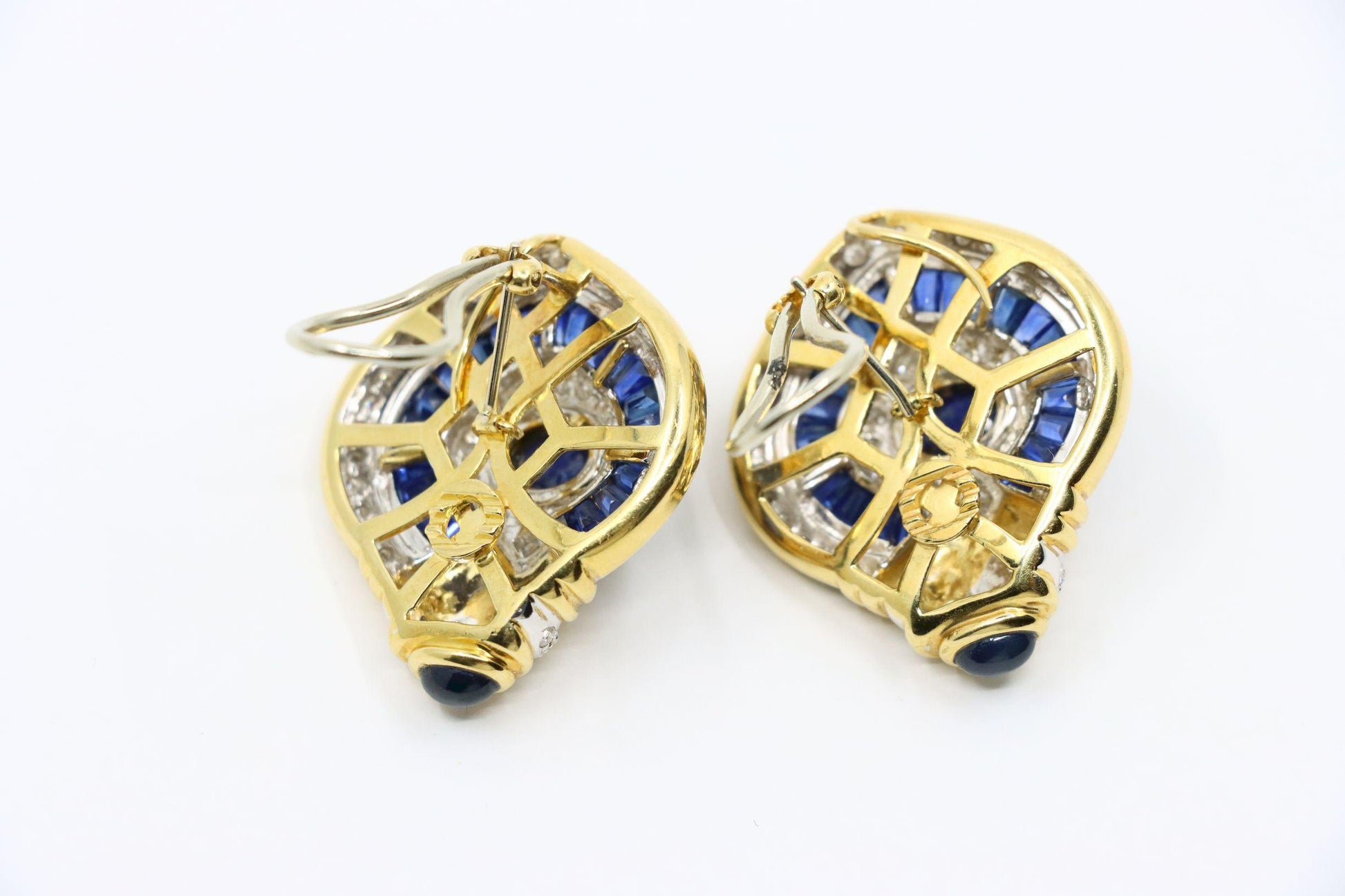 Vintage 18K Gold Diamond  Sapphire Earrings