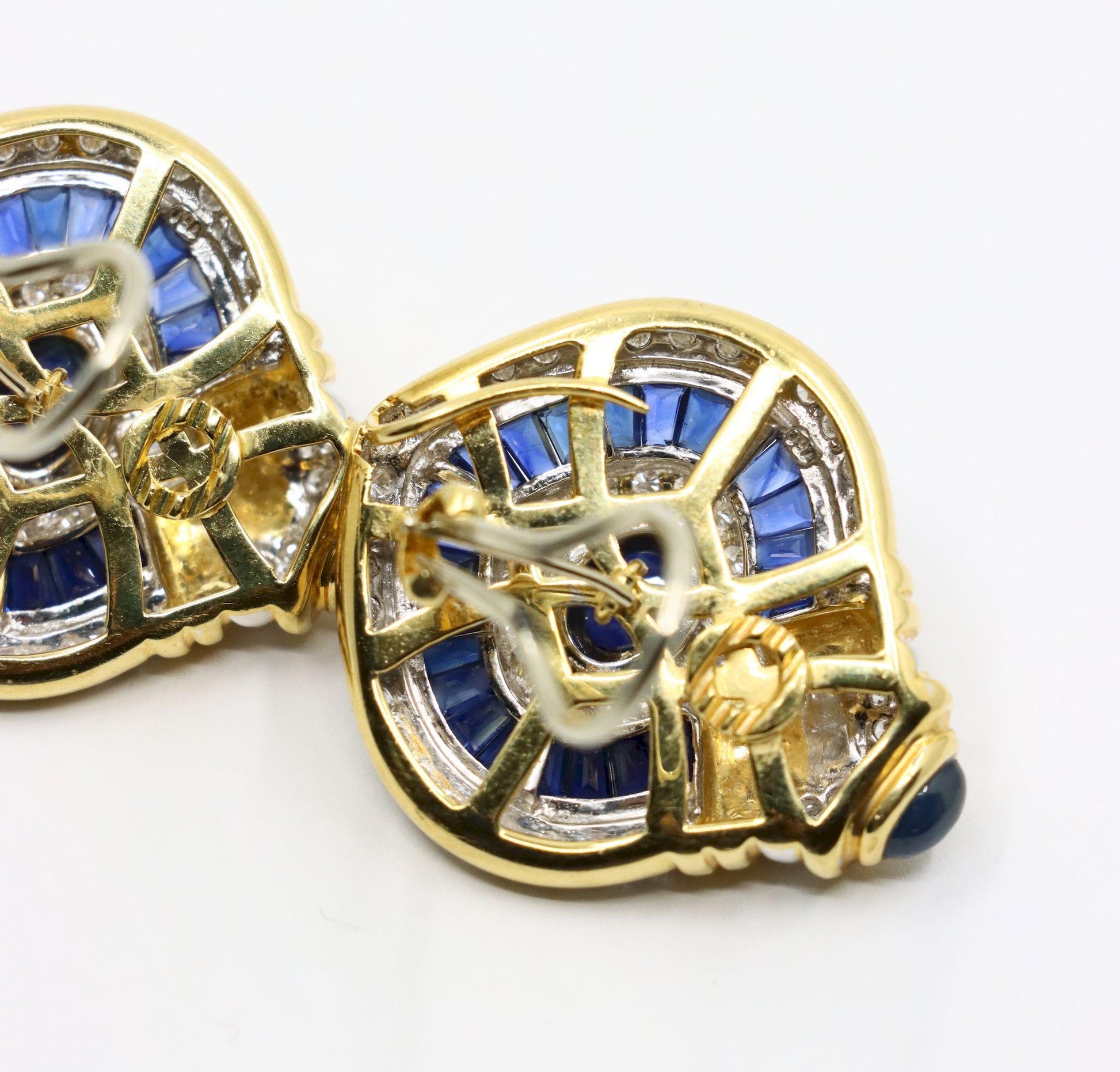 Vintage 18K Gold Diamond  Sapphire Earrings