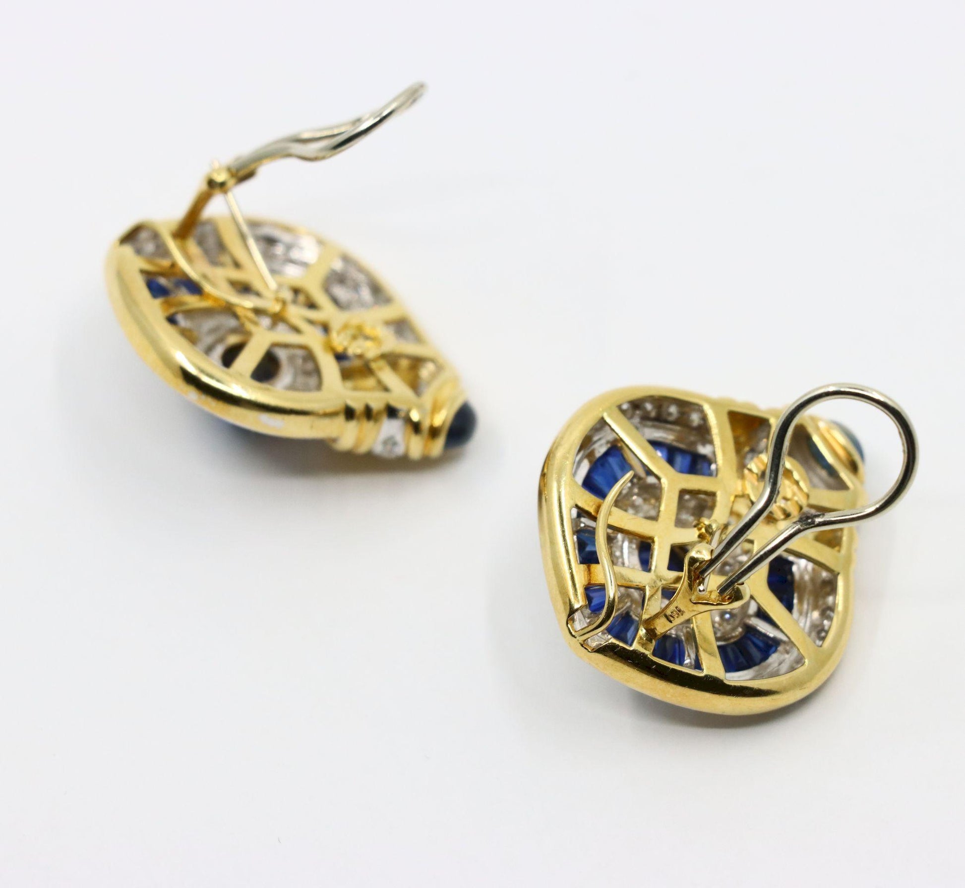 Vintage 18K Gold Diamond  Sapphire Earrings