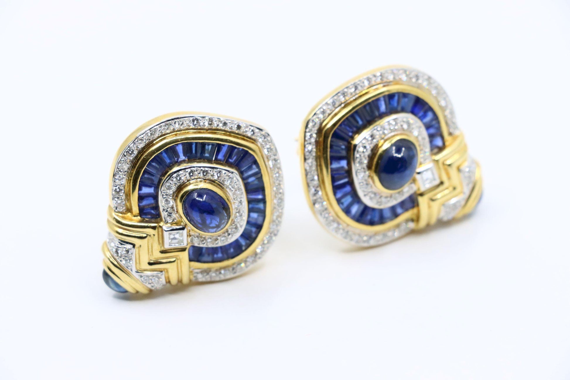 Vintage 18K Gold Diamond  Sapphire Earrings