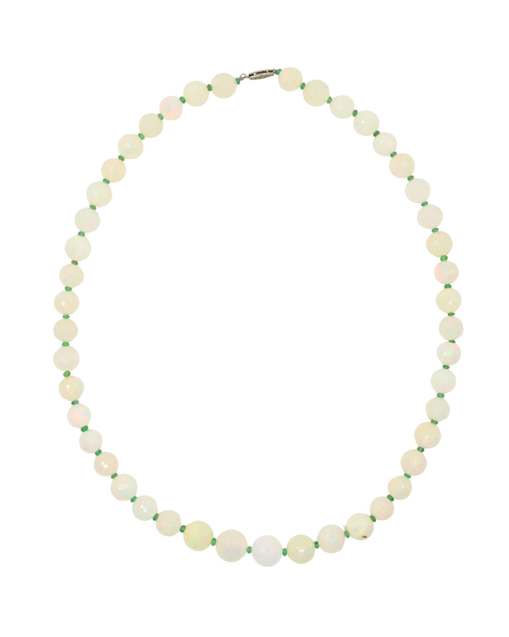 Vintage 10K White Gold Opal Bead Necklace