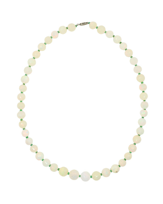 Vintage 10K White Gold Opal Bead Necklace