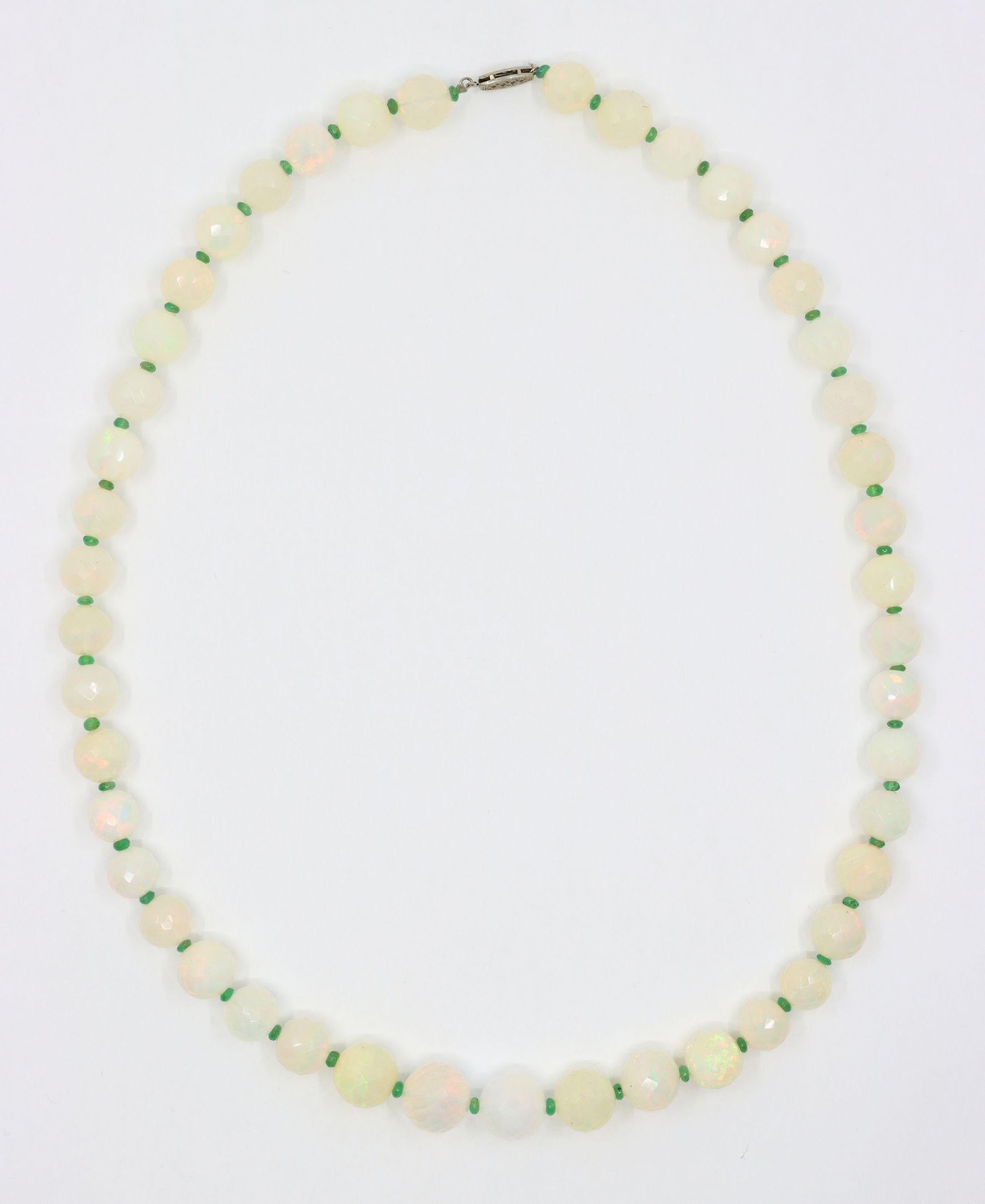 Vintage 10K White Gold Opal Bead Necklace