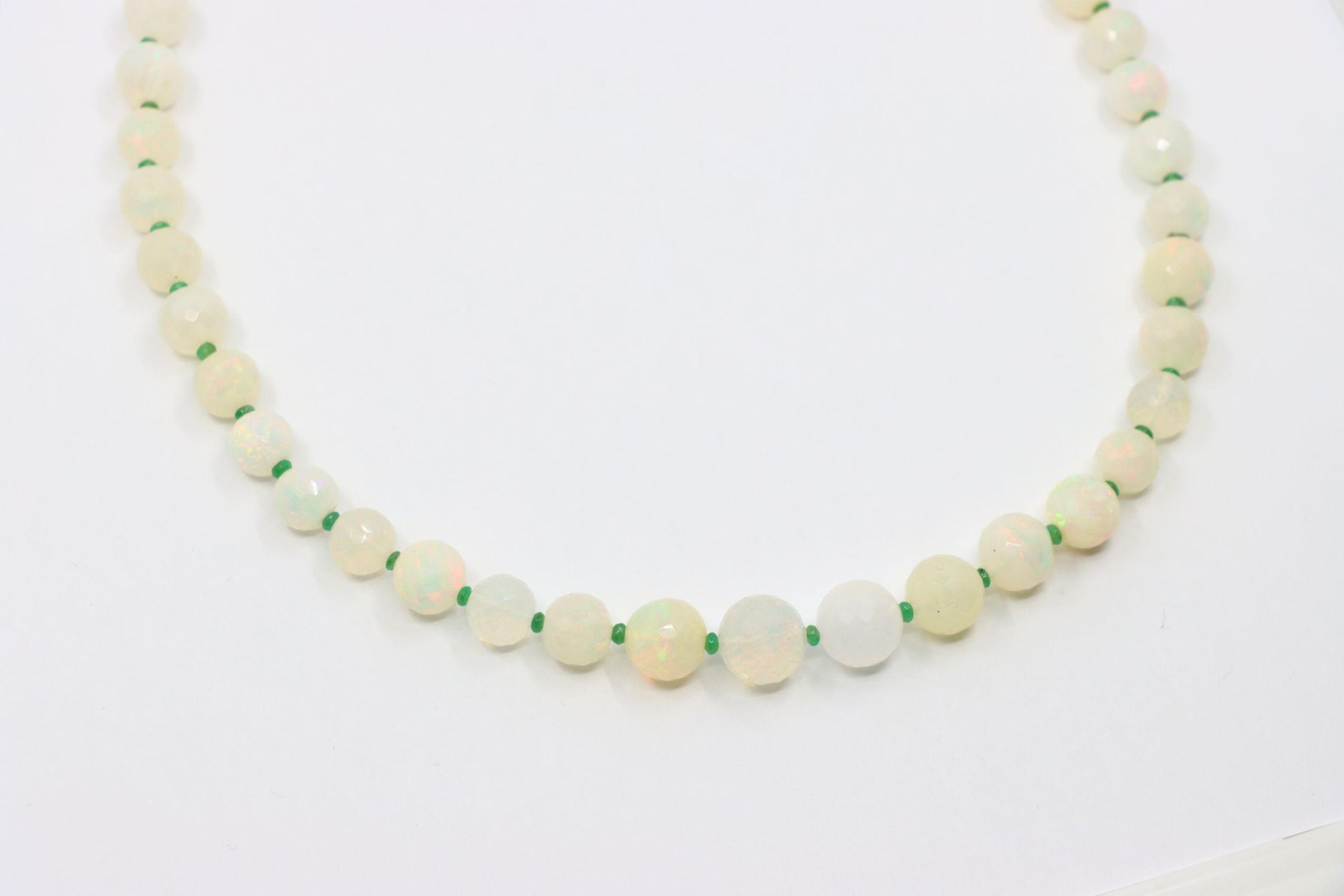 Vintage 10K White Gold Opal Bead Necklace