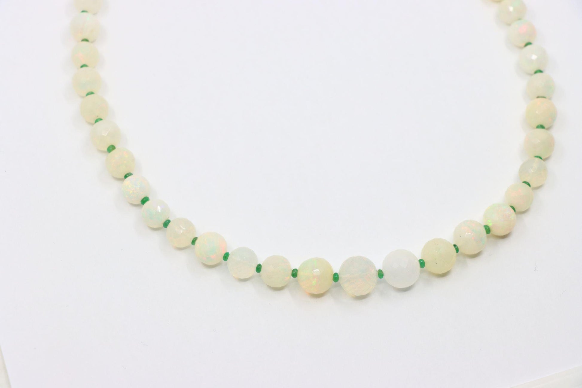 Vintage 10K White Gold Opal Bead Necklace