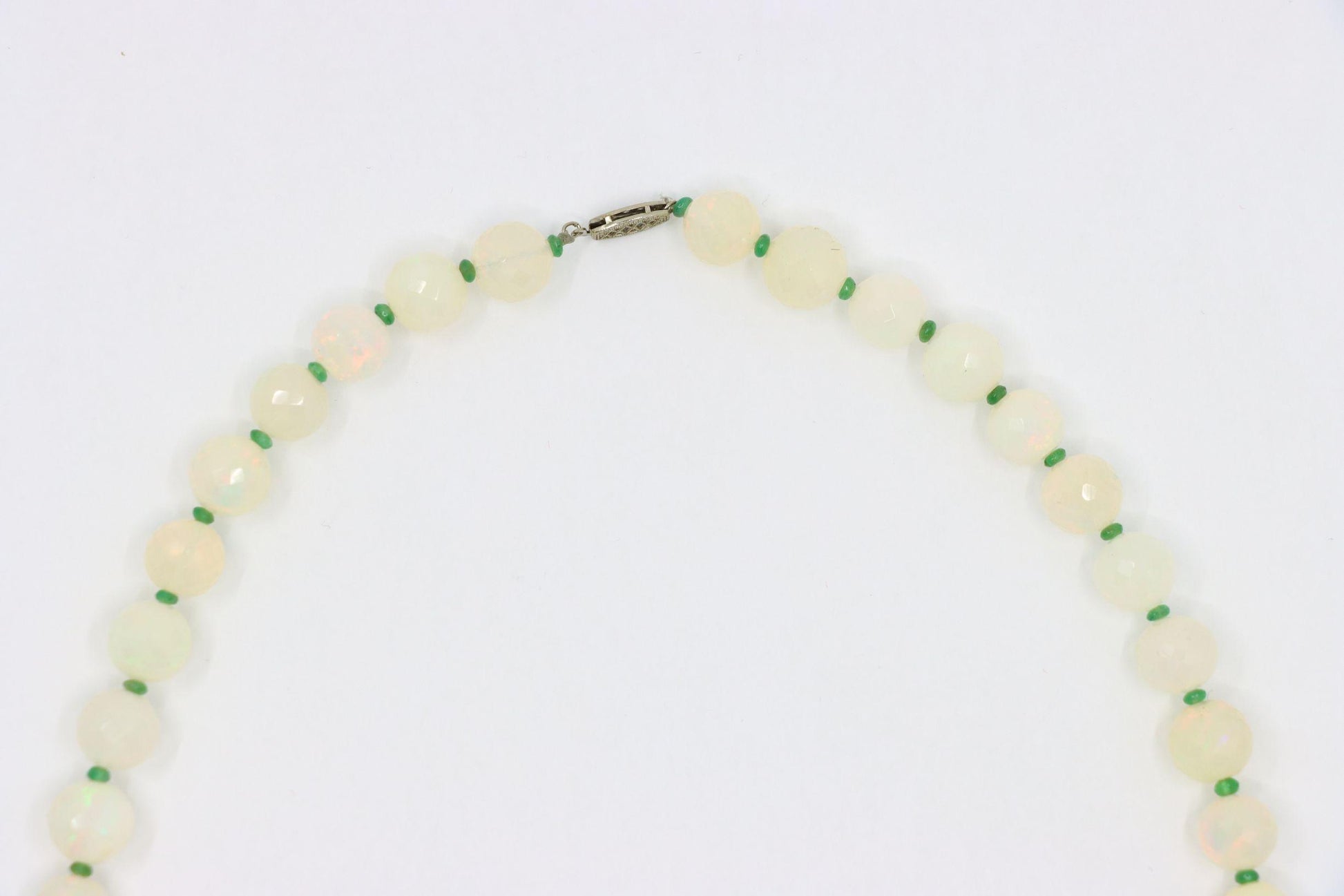 Vintage 10K White Gold Opal Bead Necklace