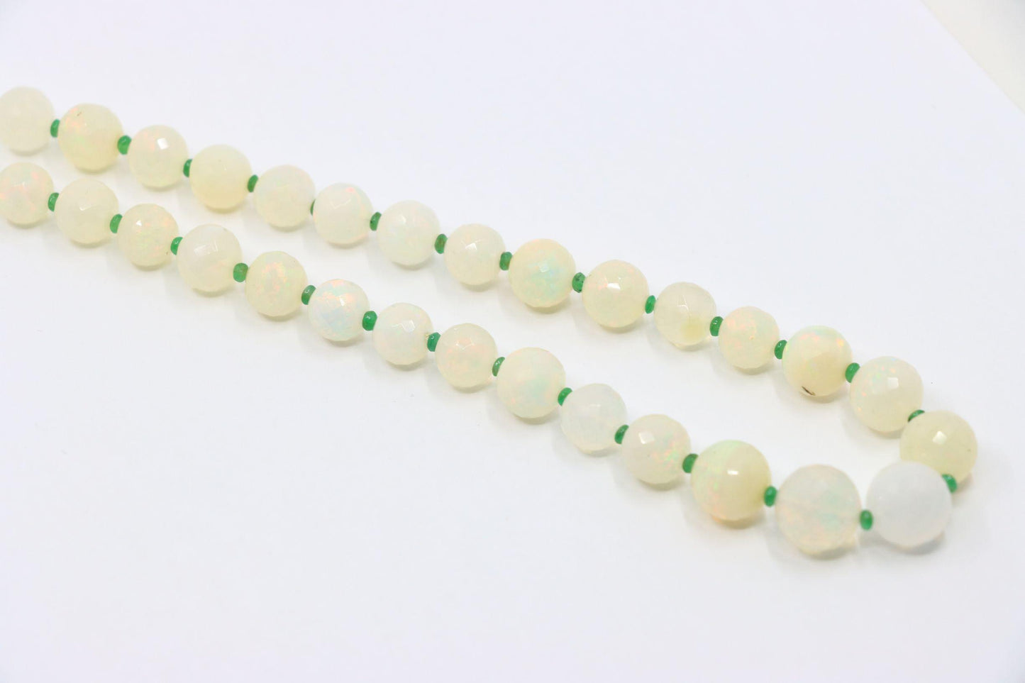 Vintage 10K White Gold Opal Bead Necklace