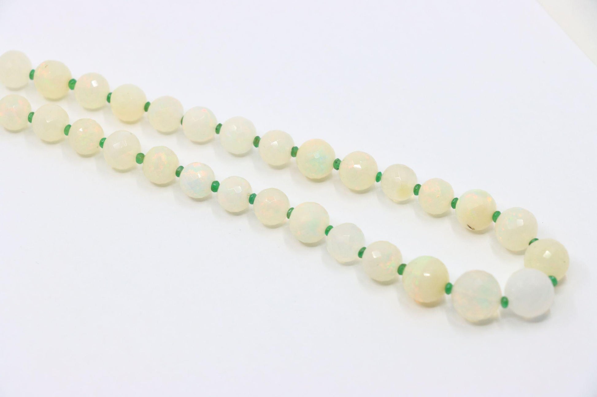 Vintage 10K White Gold Opal Bead Necklace