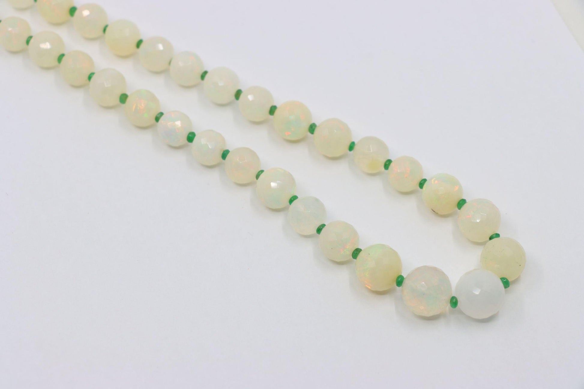 Vintage 10K White Gold Opal Bead Necklace