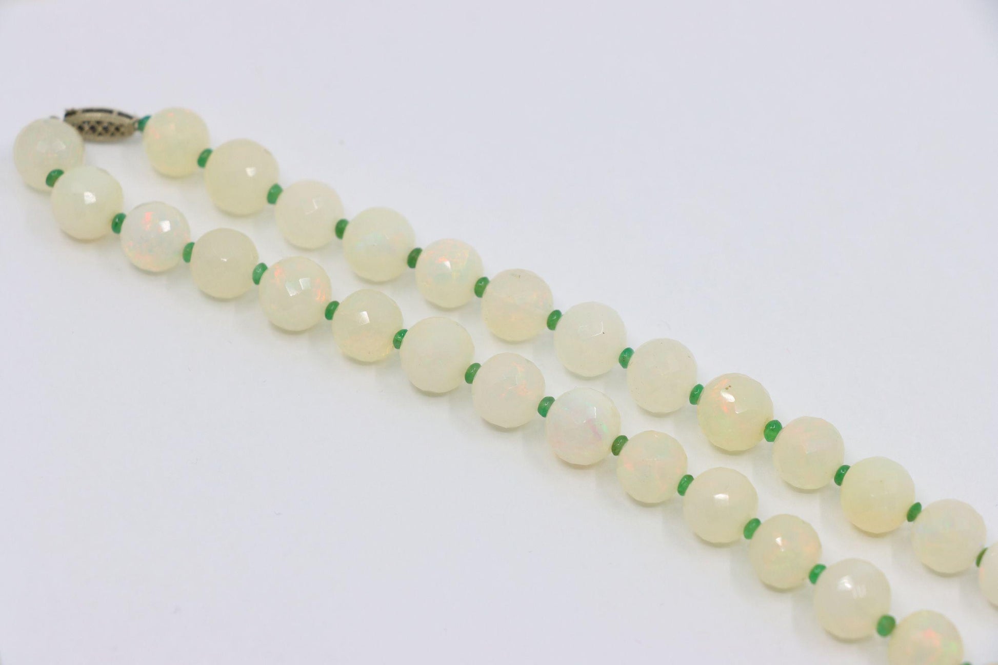 Vintage 10K White Gold Opal Bead Necklace