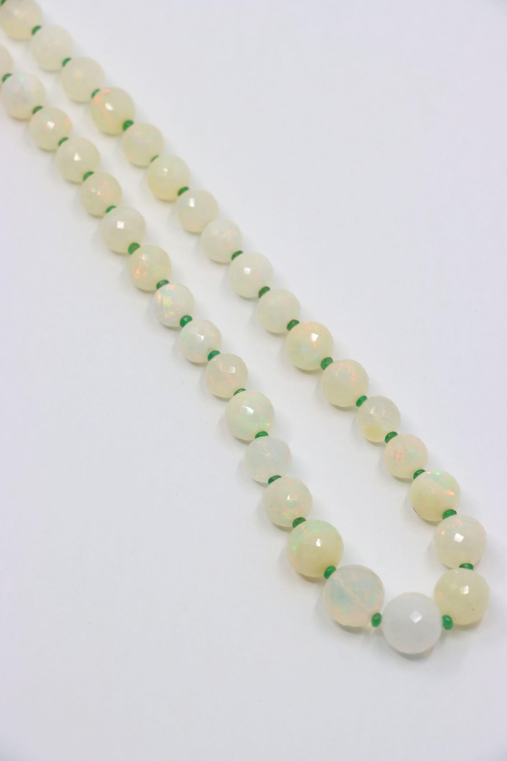 Vintage 10K White Gold Opal Bead Necklace