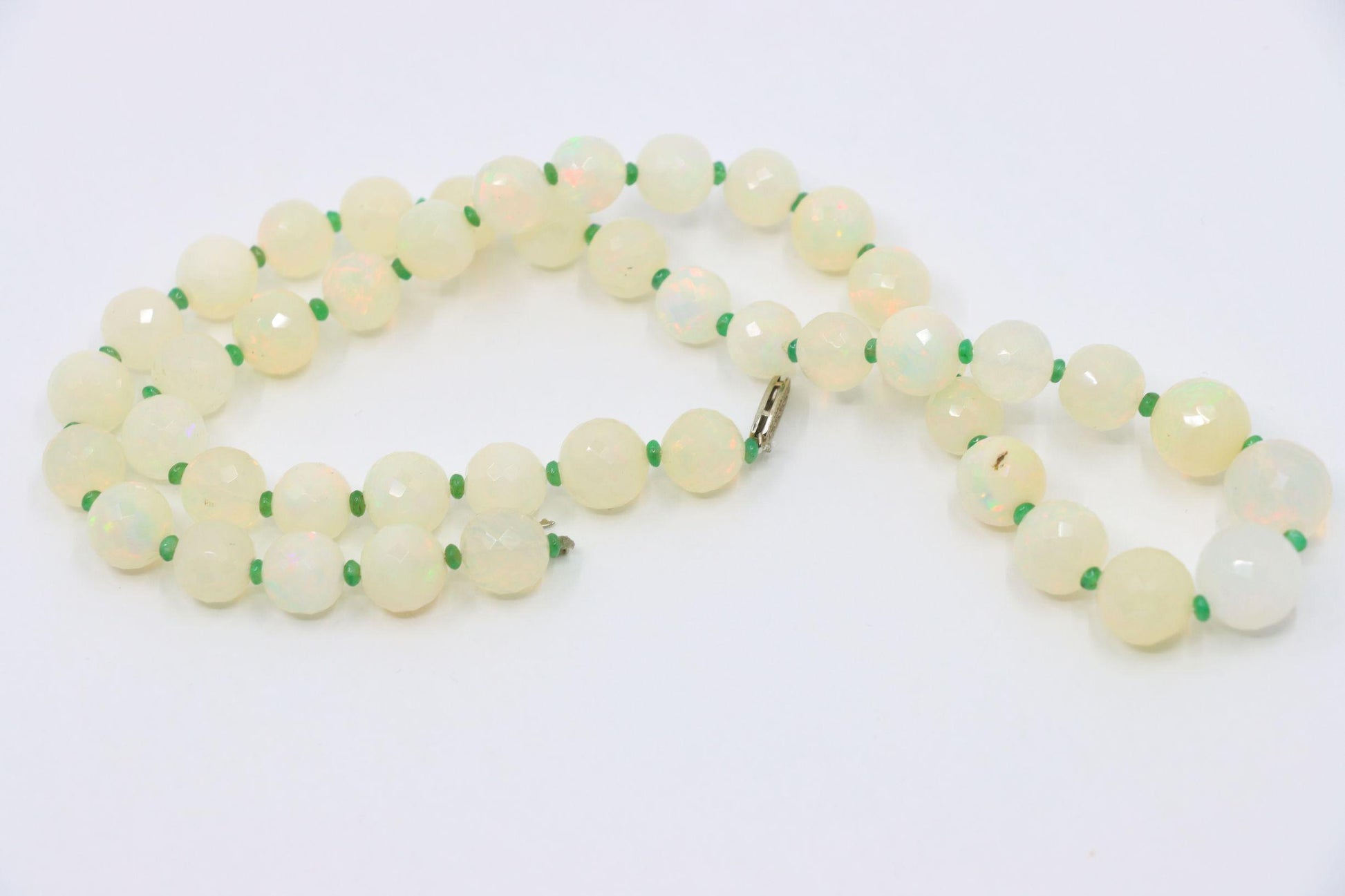 Vintage 10K White Gold Opal Bead Necklace