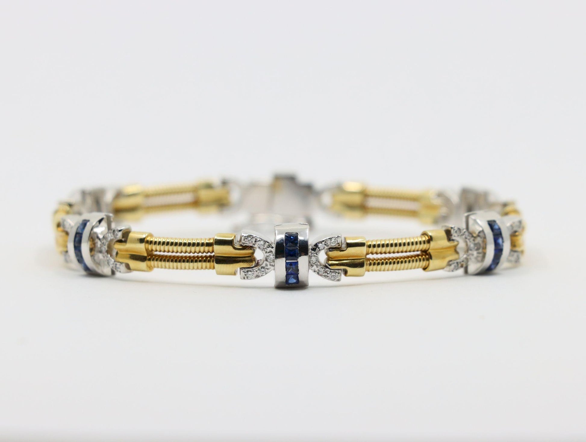 Vintage 14K Yellow & White Gold Diamond Sapphire Bracelet