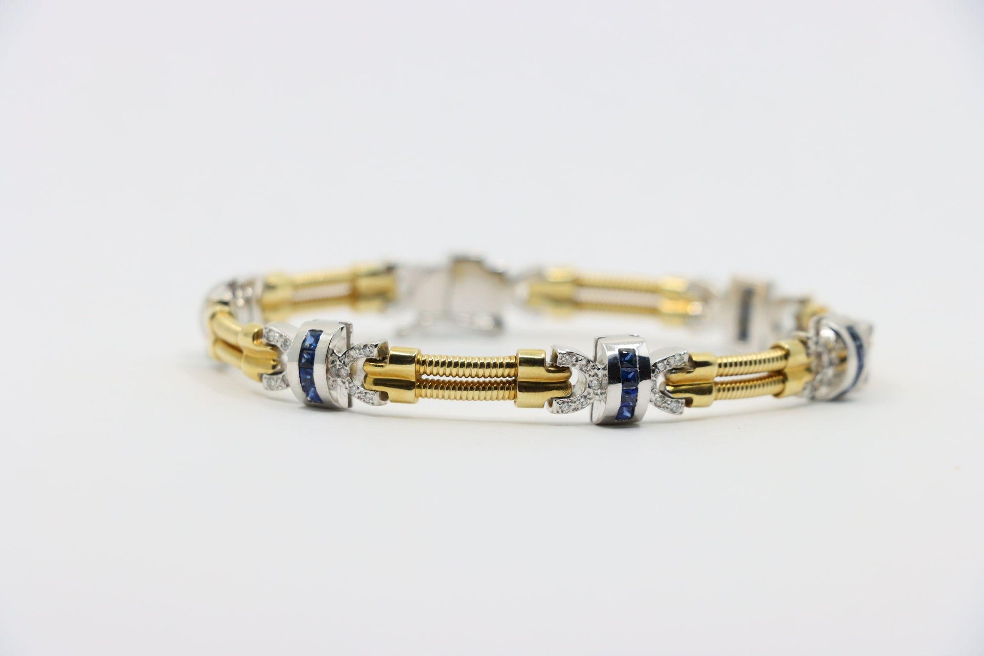 Vintage 14K Yellow & White Gold Diamond Sapphire Bracelet