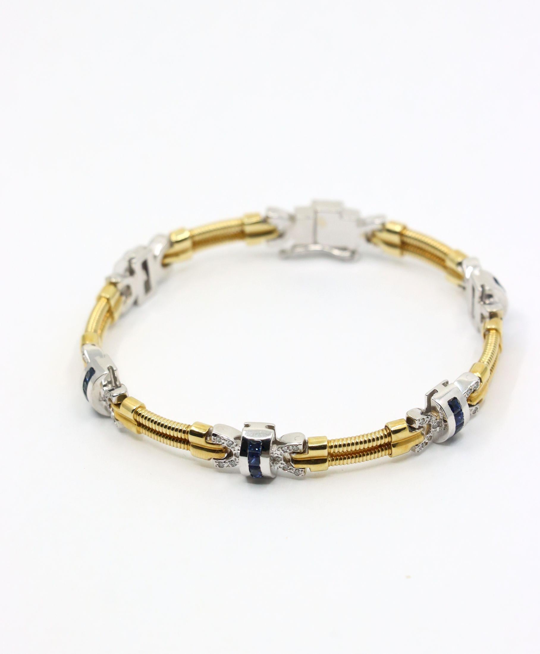 Vintage 14K Yellow & White Gold Diamond Sapphire Bracelet