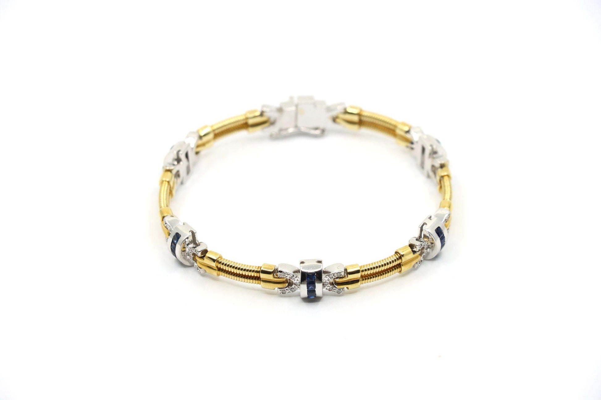 Vintage 14K Yellow & White Gold Diamond Sapphire Bracelet