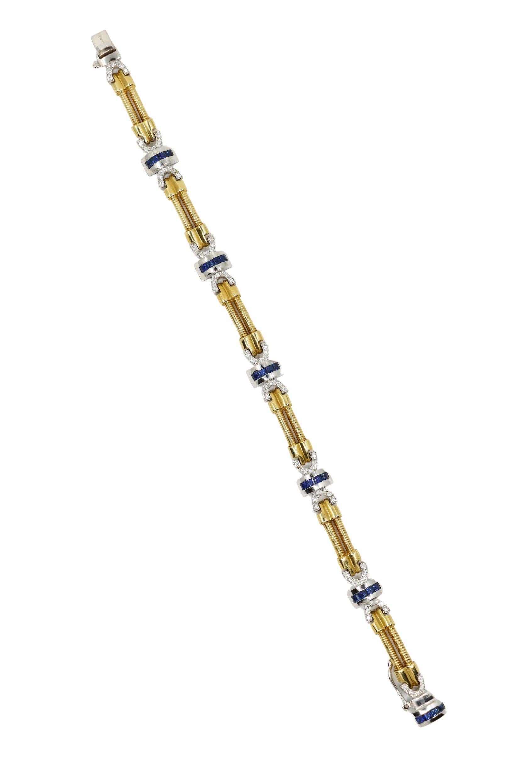 Vintage 14K Yellow & White Gold Diamond Sapphire Bracelet