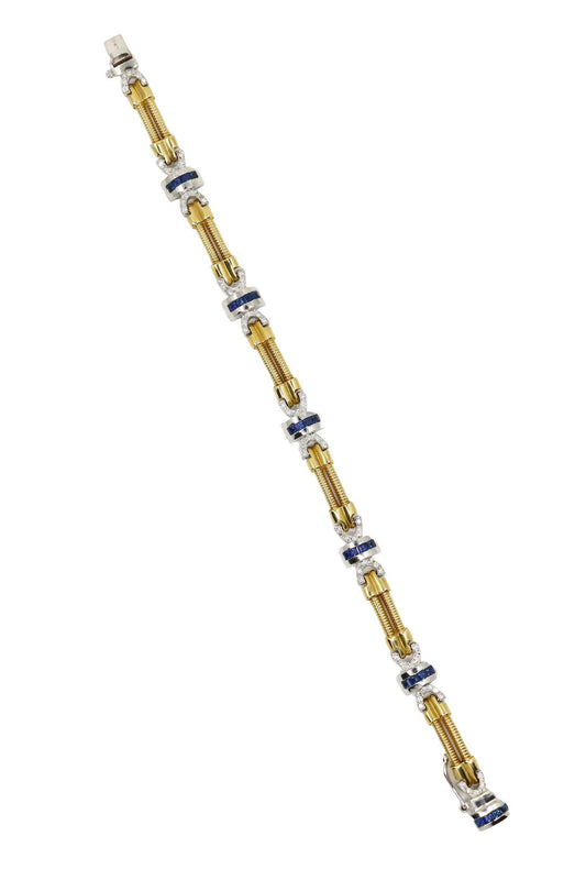 Vintage 14K Yellow & White Gold Diamond Sapphire Bracelet