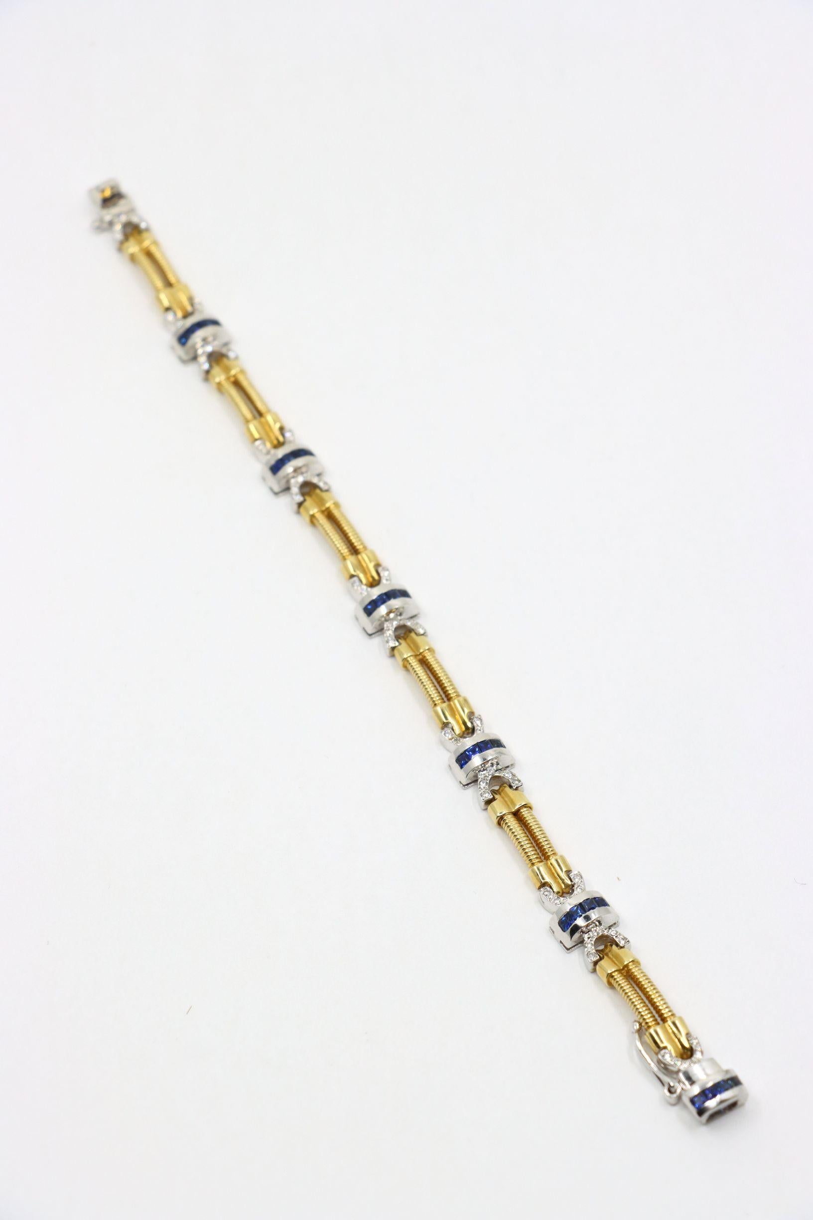 Vintage 14K Yellow & White Gold Diamond Sapphire Bracelet