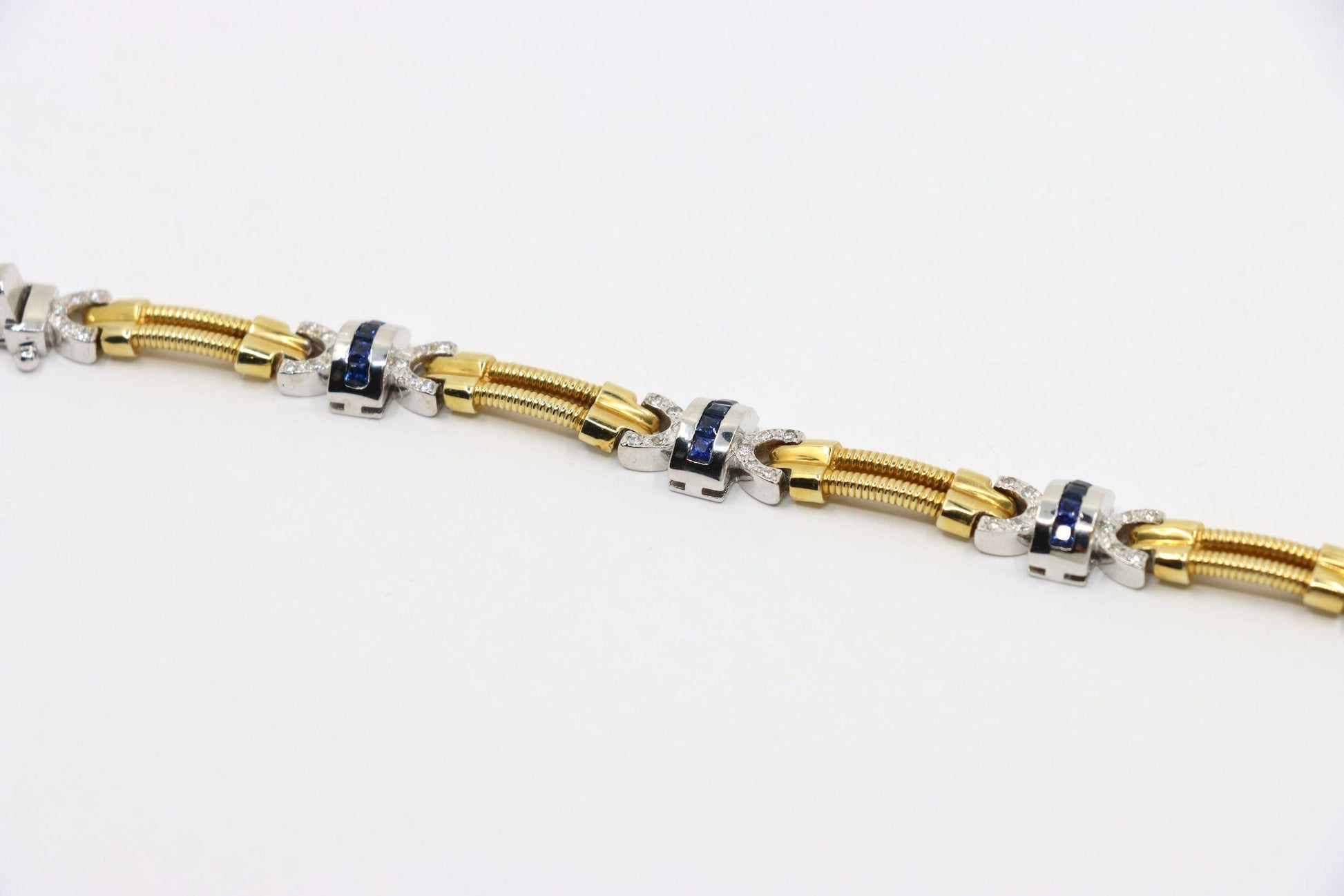 Vintage 14K Yellow & White Gold Diamond Sapphire Bracelet