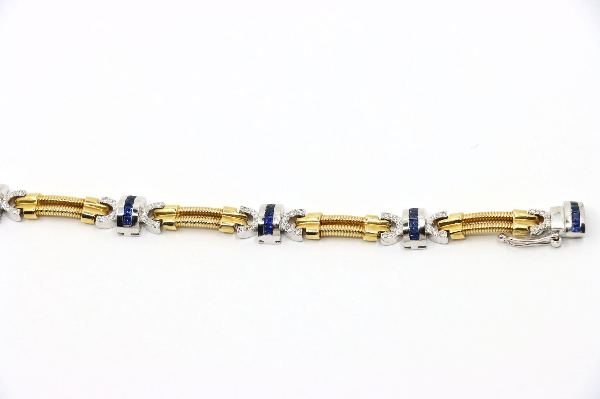 Vintage 14K Yellow & White Gold Diamond Sapphire Bracelet