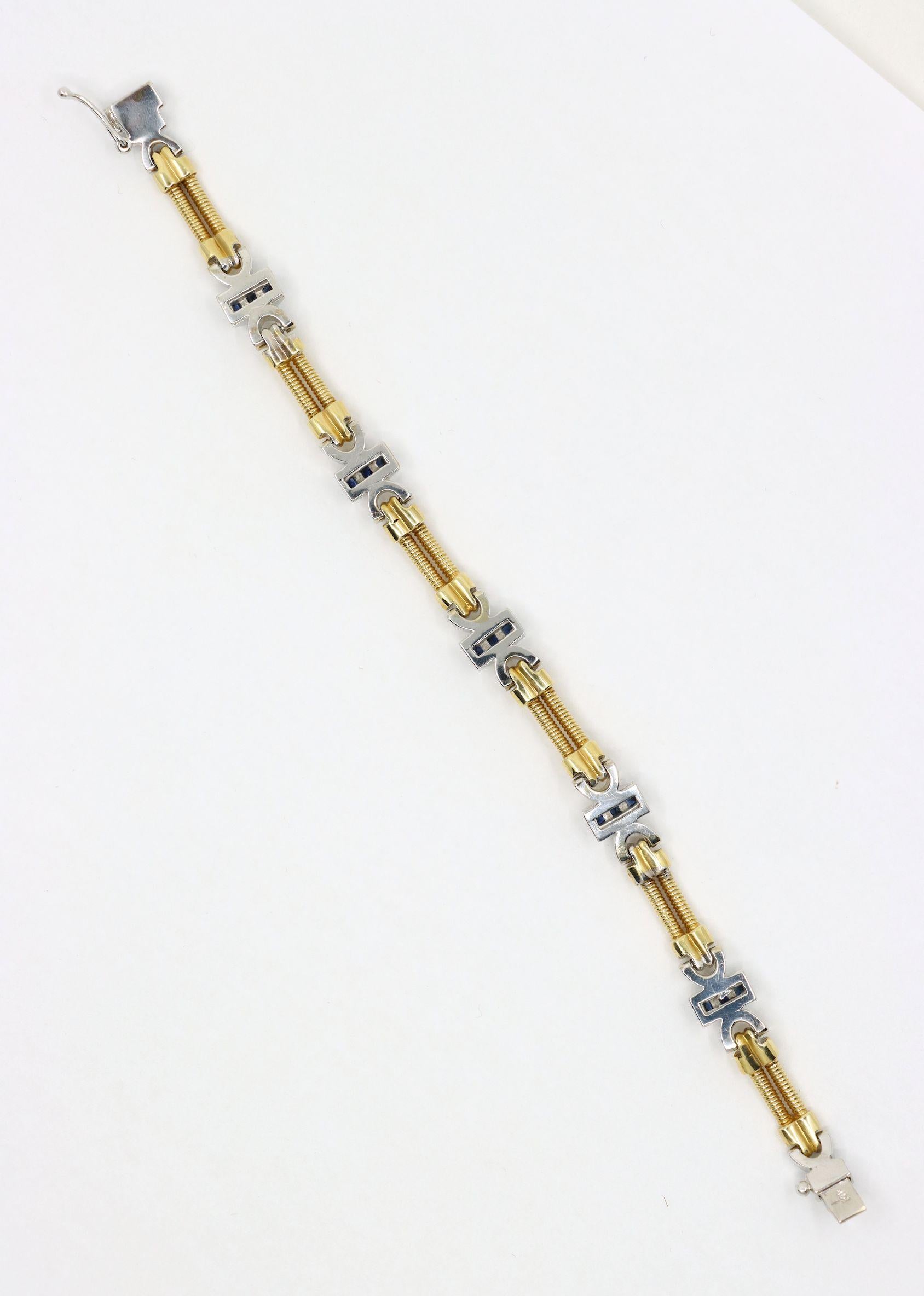 Vintage 14K Yellow & White Gold Diamond Sapphire Bracelet