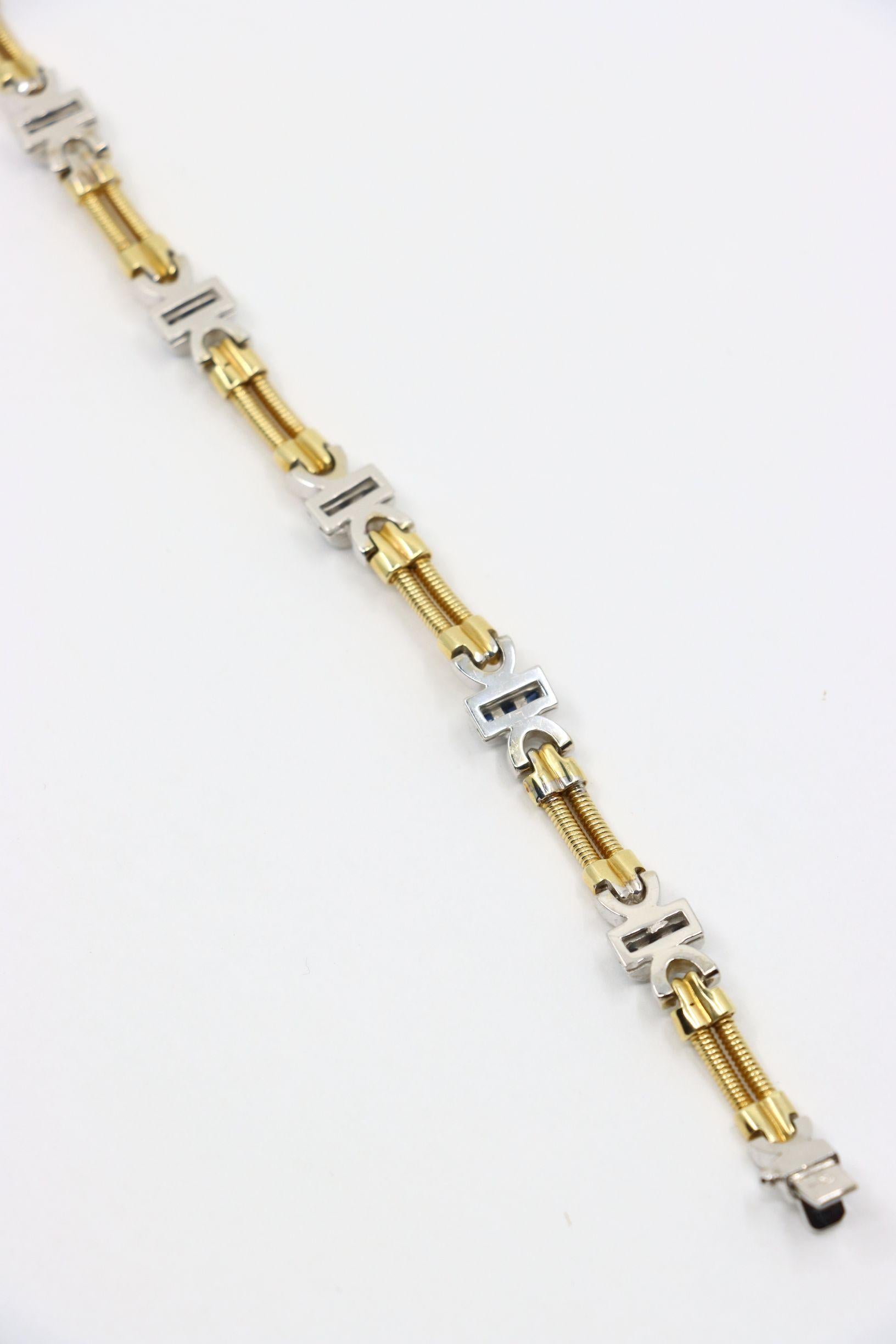 Vintage 14K Yellow & White Gold Diamond Sapphire Bracelet