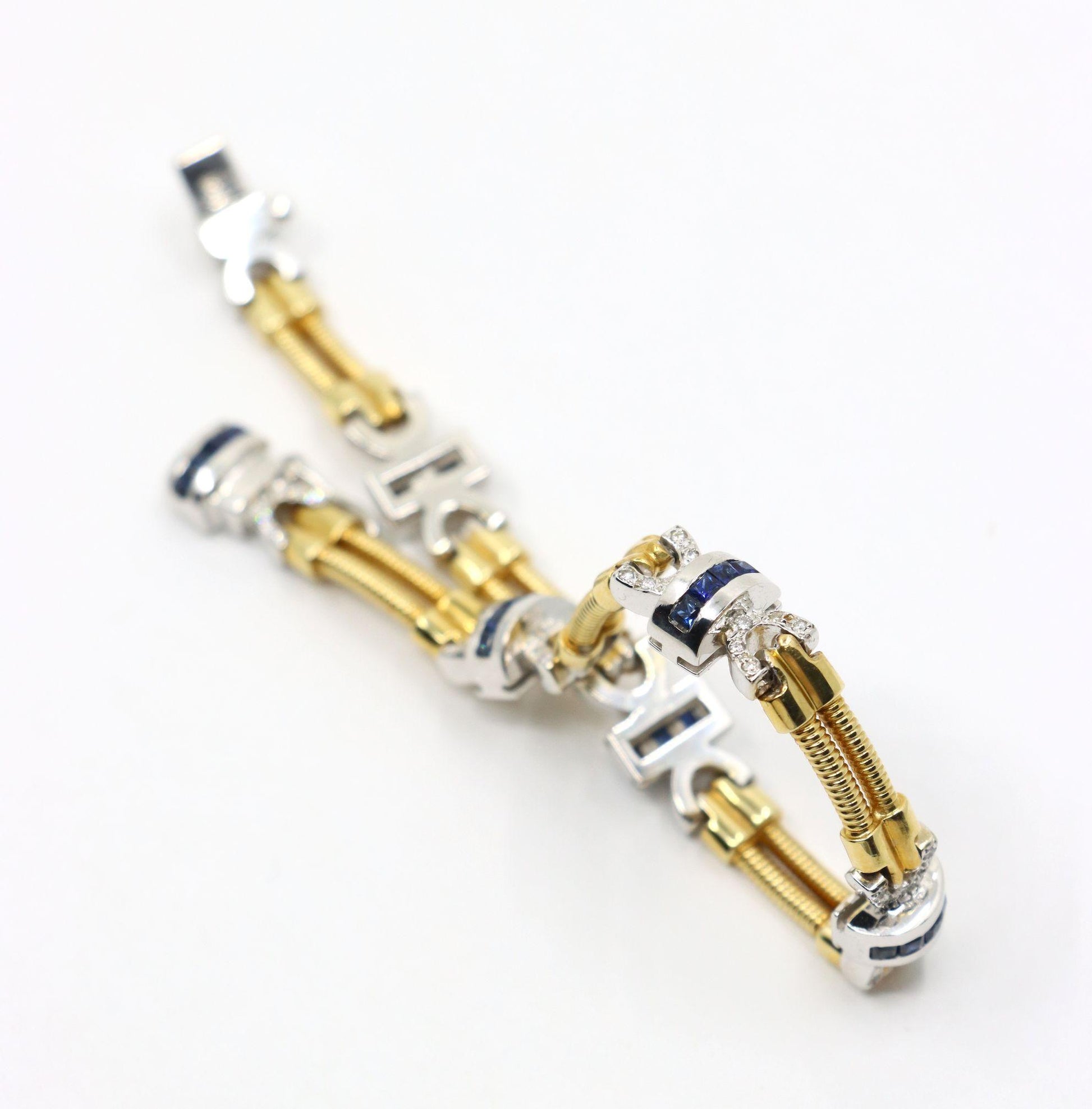 Vintage 14K Yellow & White Gold Diamond Sapphire Bracelet