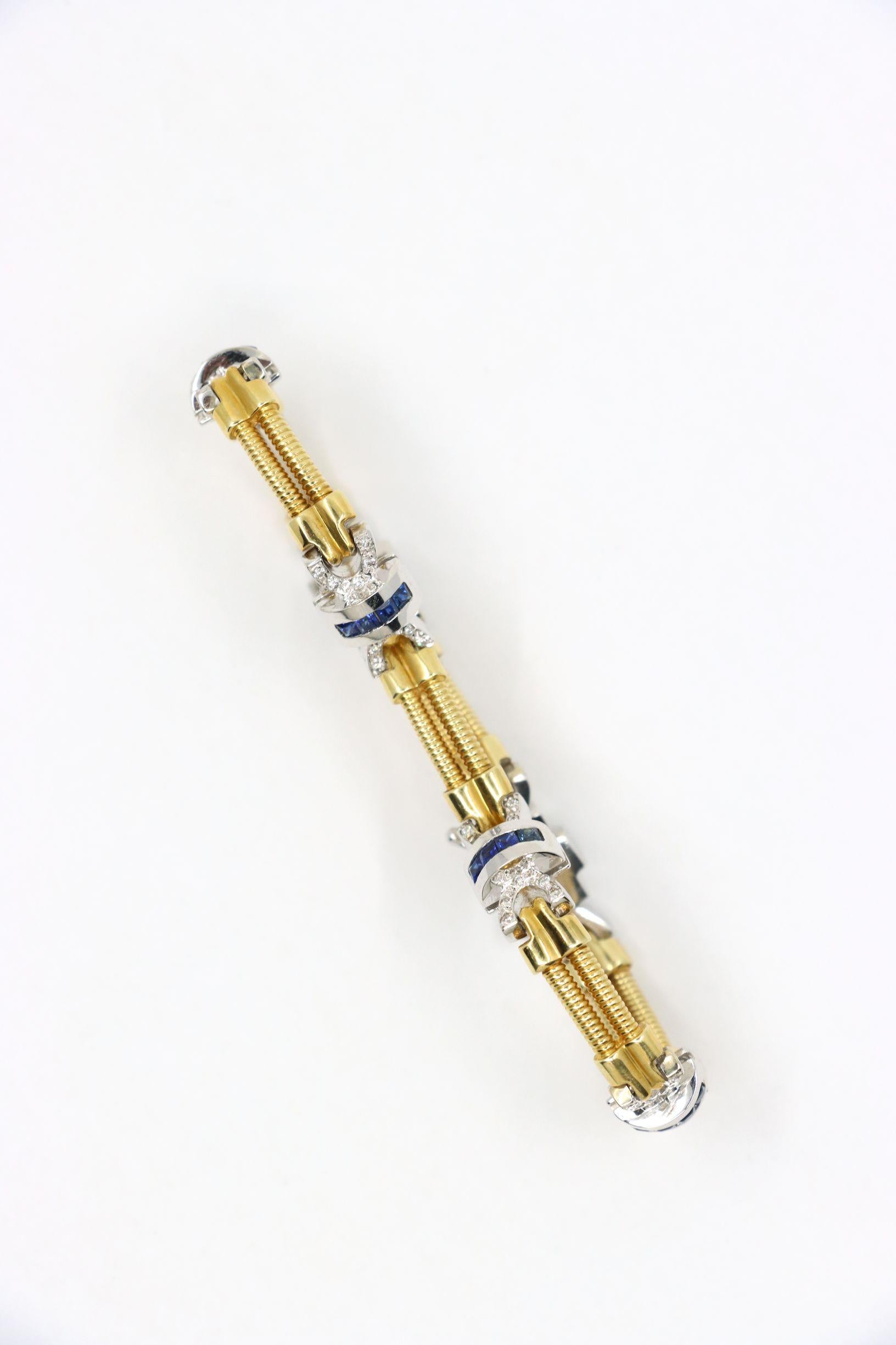 Vintage 14K Yellow & White Gold Diamond Sapphire Bracelet