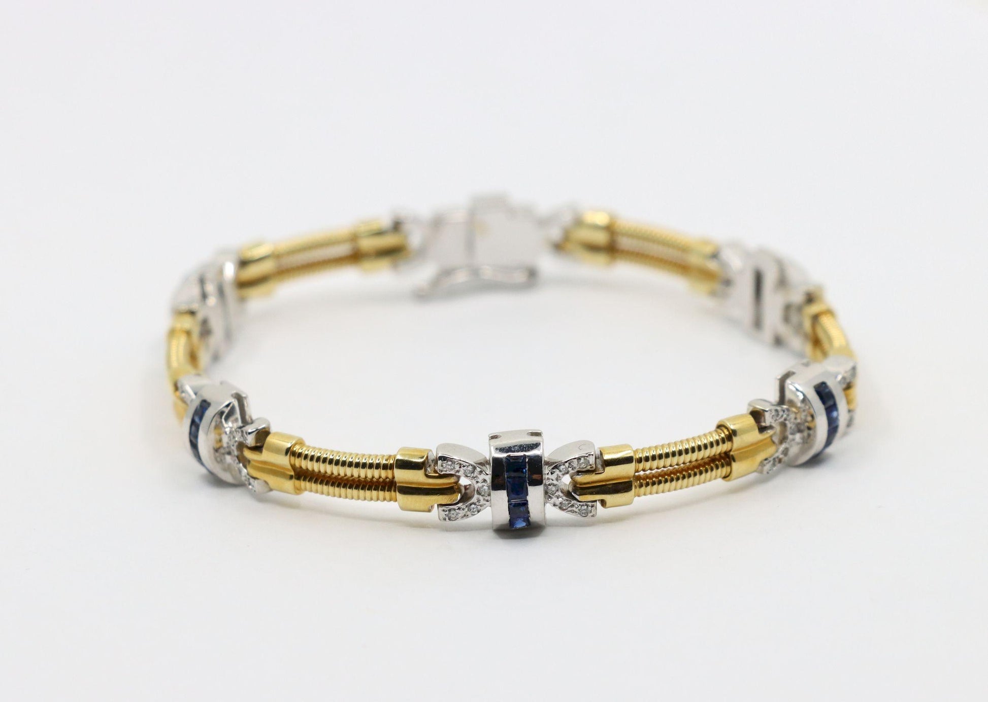 Vintage 14K Yellow & White Gold Diamond Sapphire Bracelet