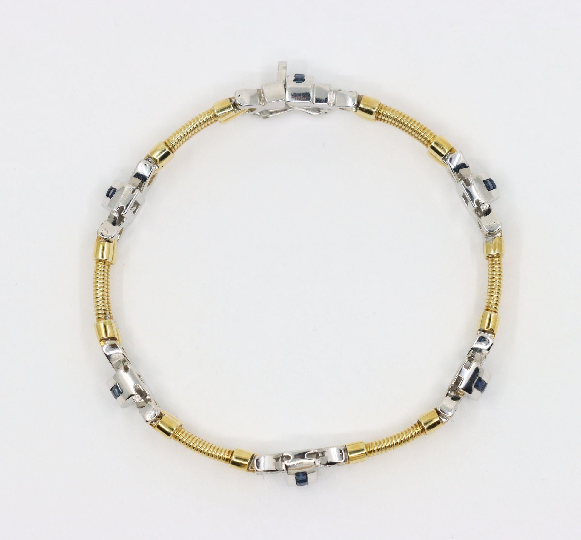 Vintage 14K Yellow & White Gold Diamond Sapphire Bracelet