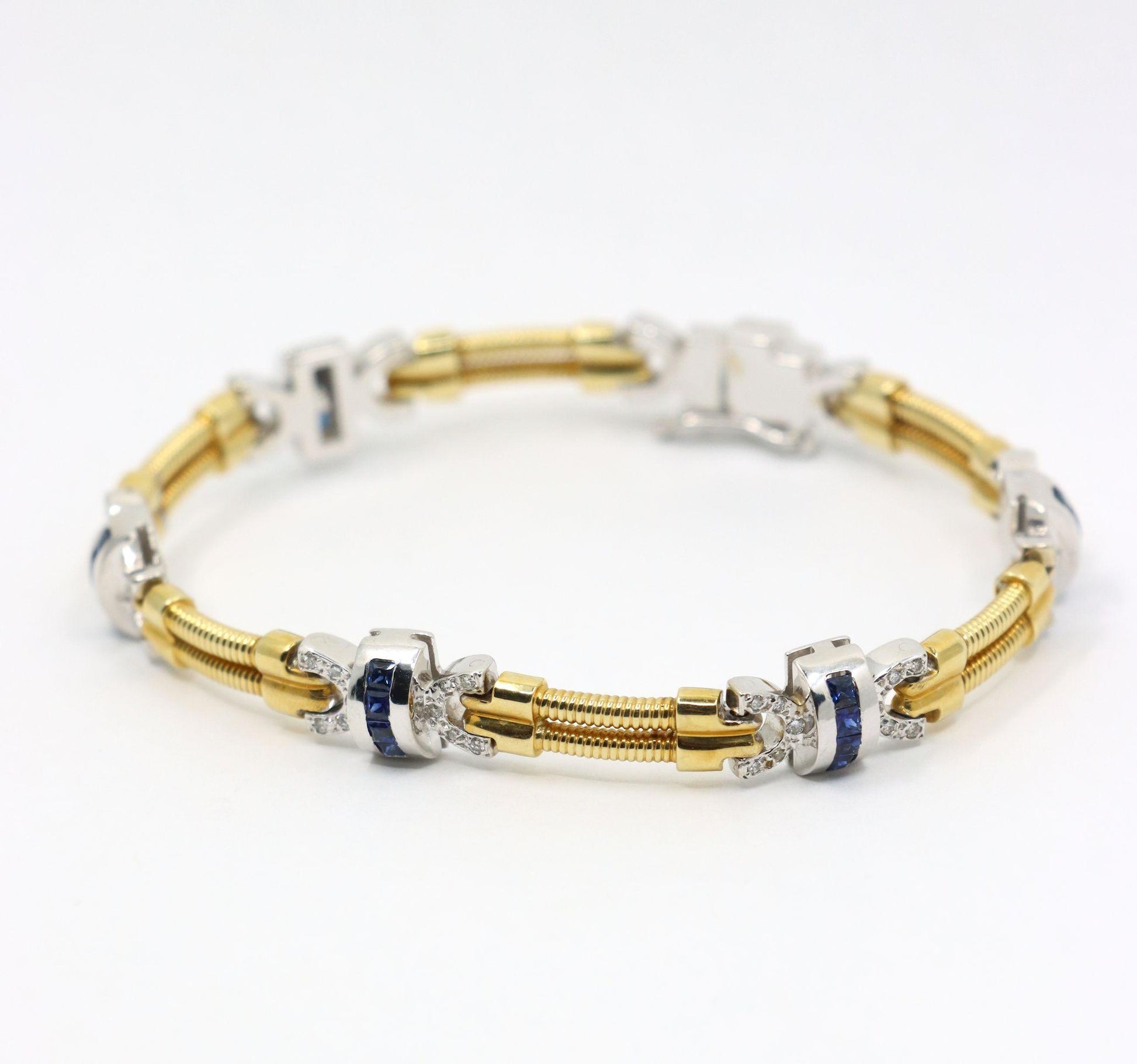 Vintage 14K Yellow & White Gold Diamond Sapphire Bracelet