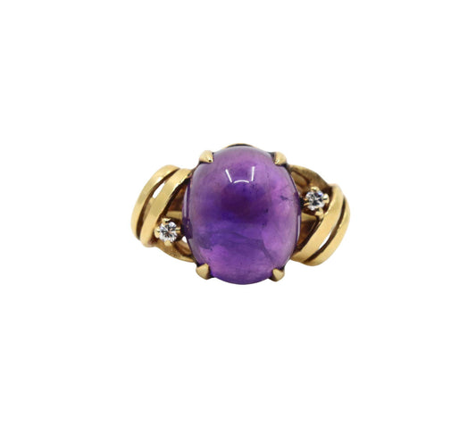 Vintage 14K Gold Diamond Amethyst Ring