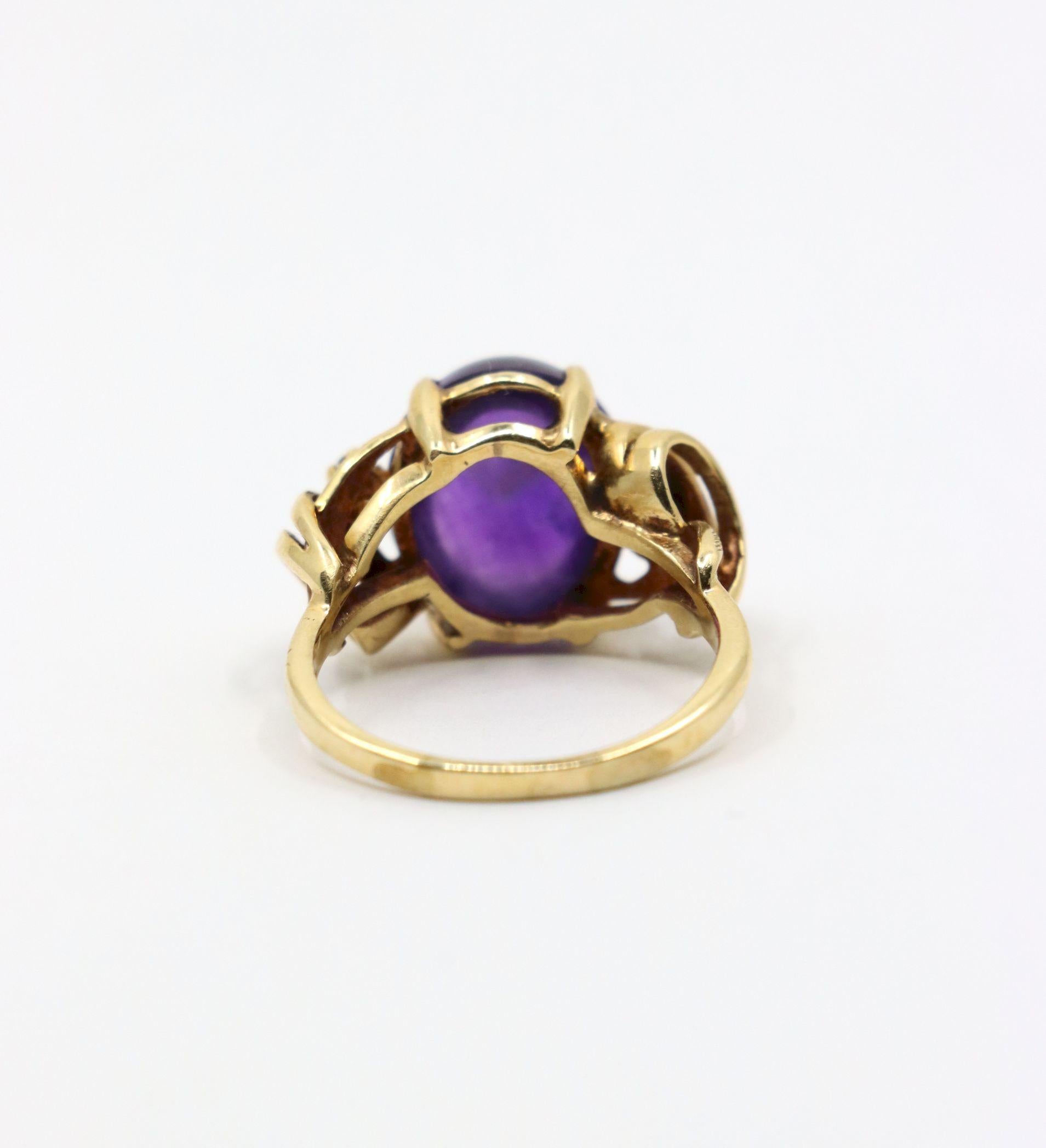 Vintage 14K Gold Diamond Amethyst Ring
