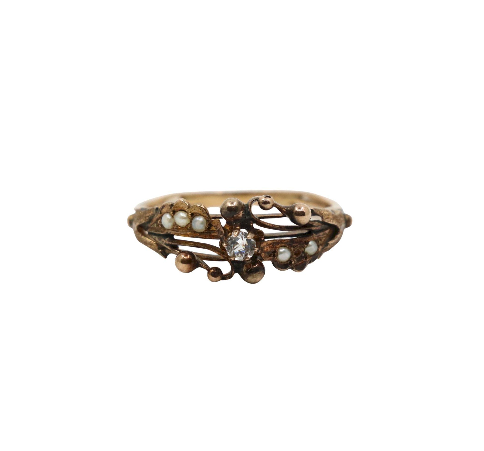 Vintage 14K Gold Diamond Pearl Ring