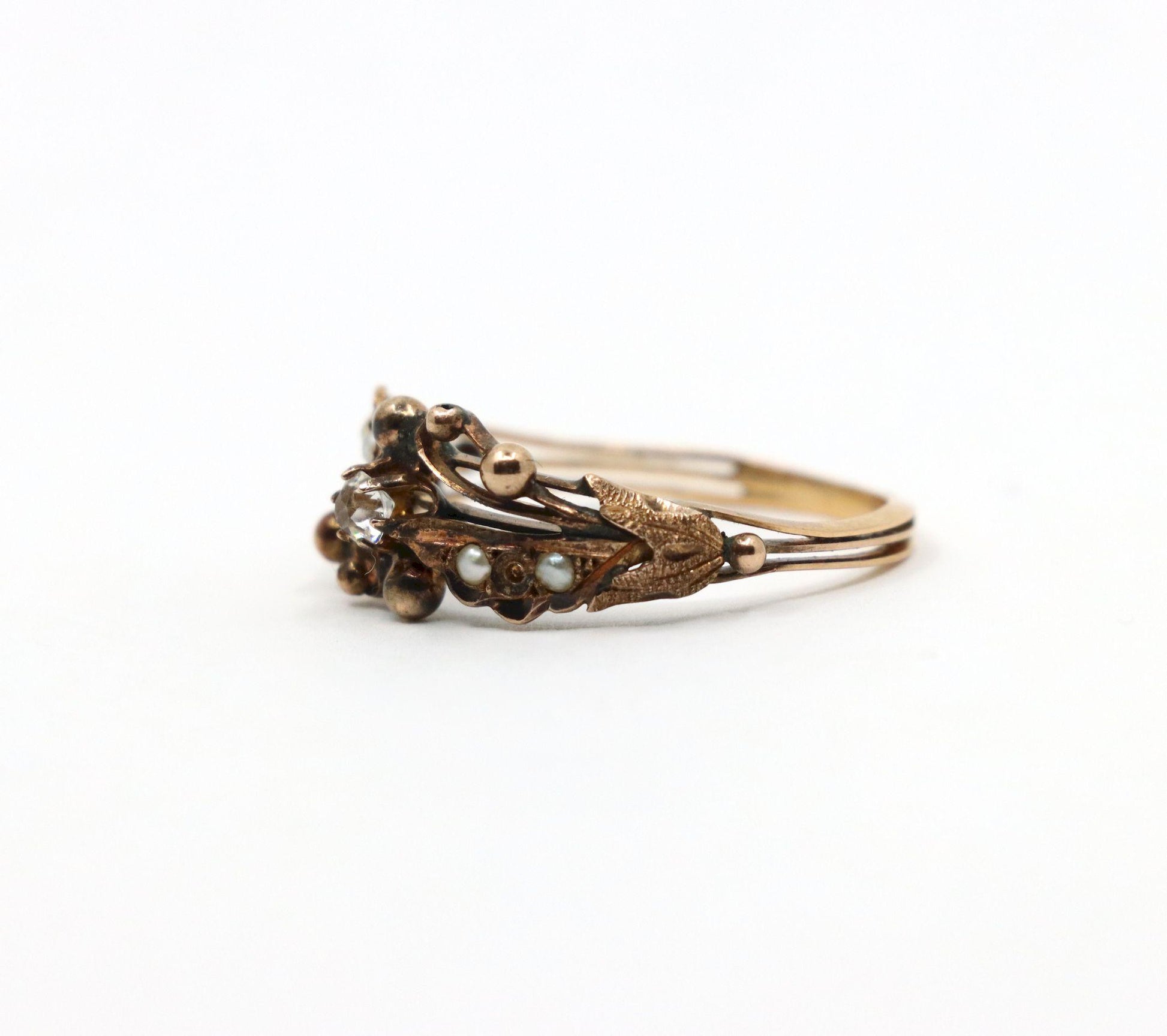 Vintage 14K Gold Diamond Pearl Ring