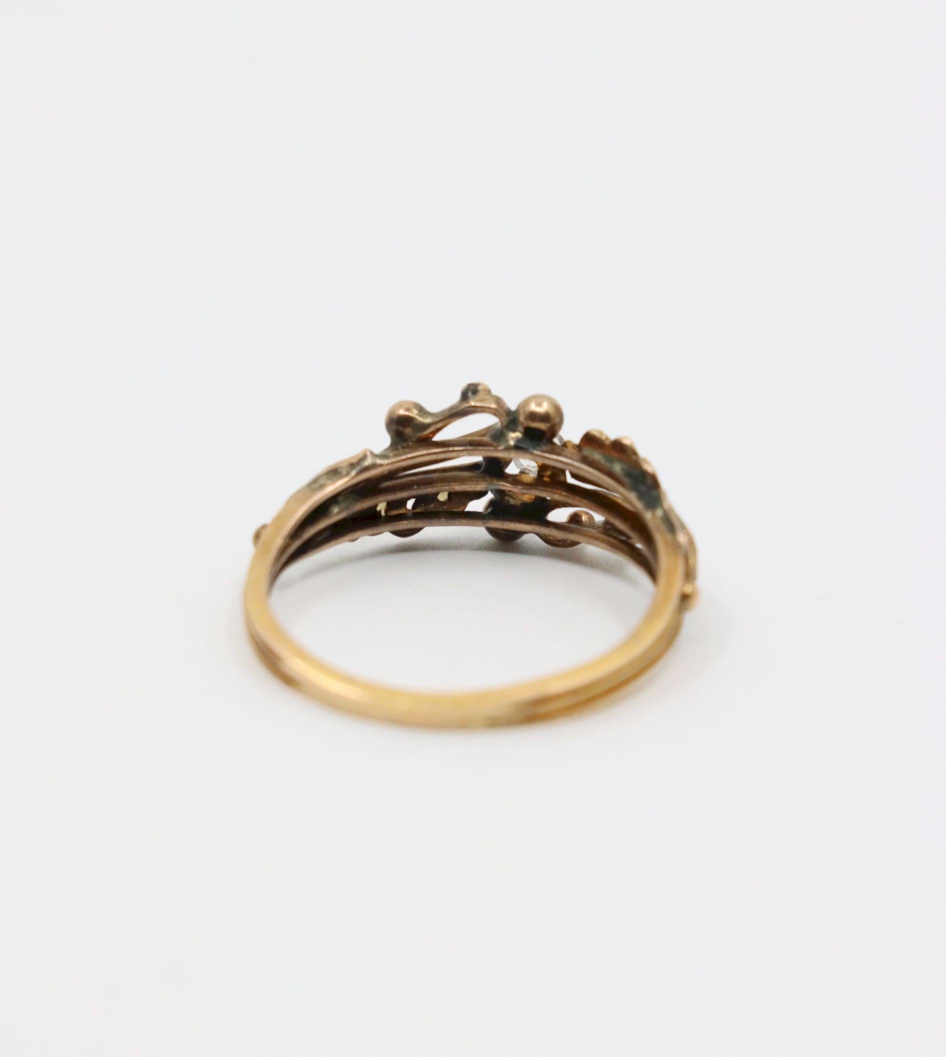 Vintage 14K Gold Diamond Pearl Ring