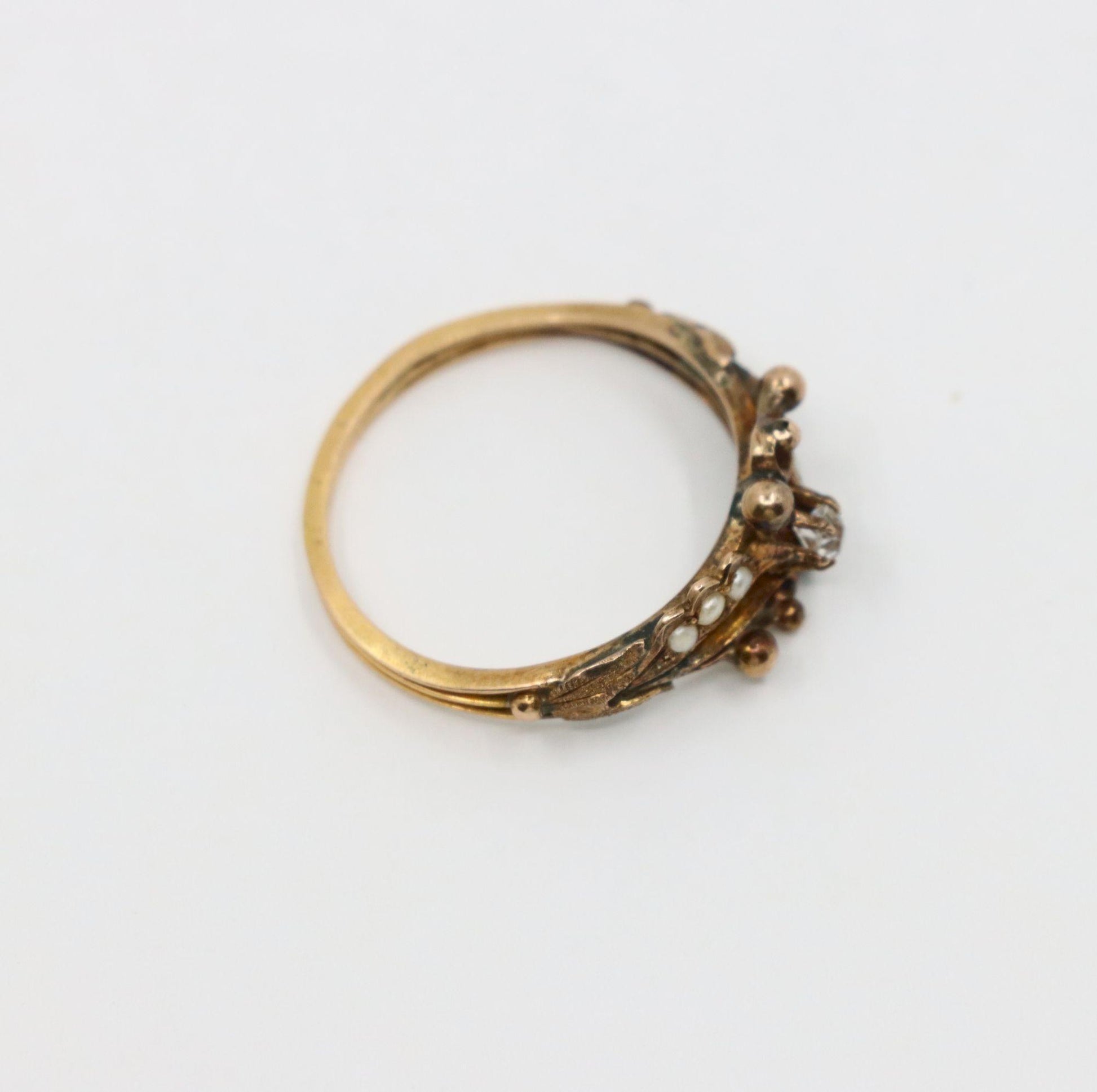 Vintage 14K Gold Diamond Pearl Ring