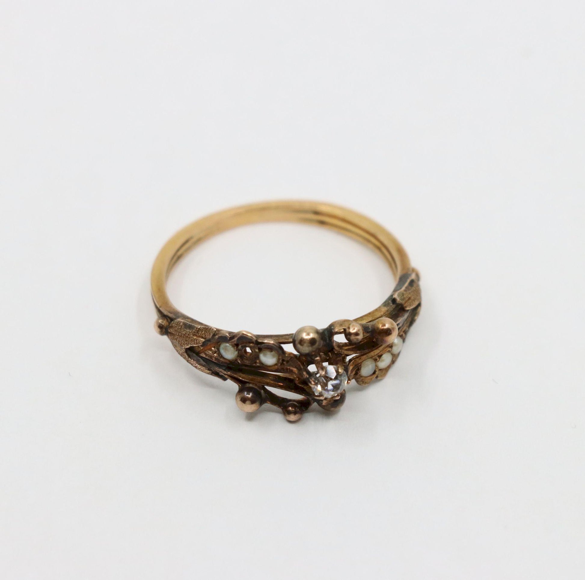 Vintage 14K Gold Diamond Pearl Ring