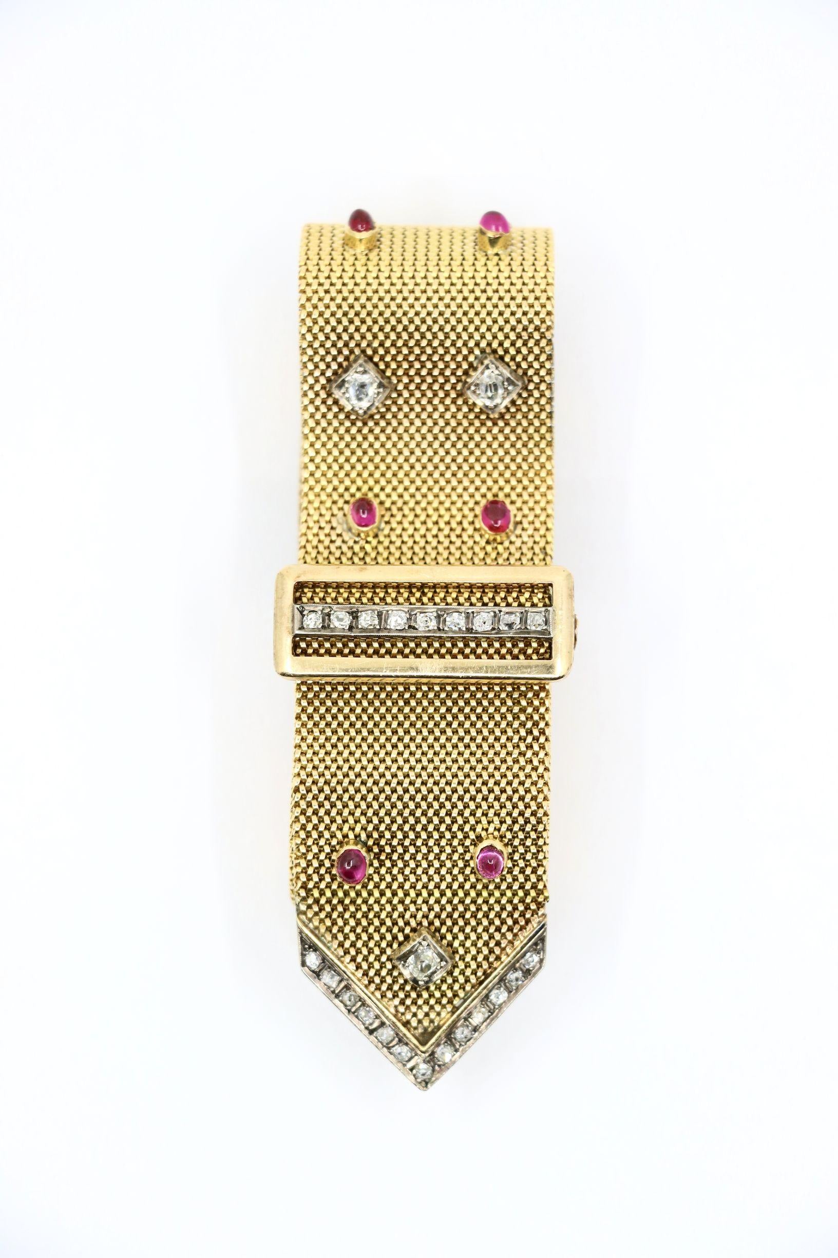 Antique Victorian 18K Gold Ruby Diamond Belt Bracelet