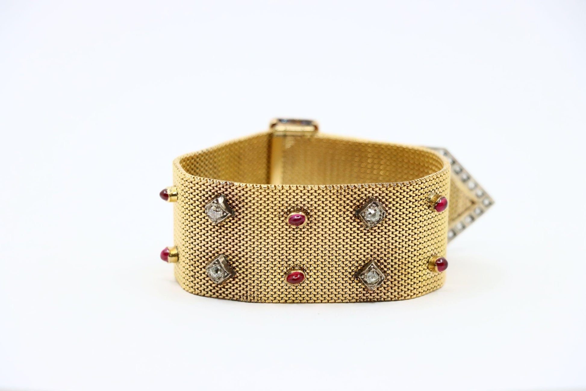 Antique Victorian 18K Gold Ruby Diamond Belt Bracelet