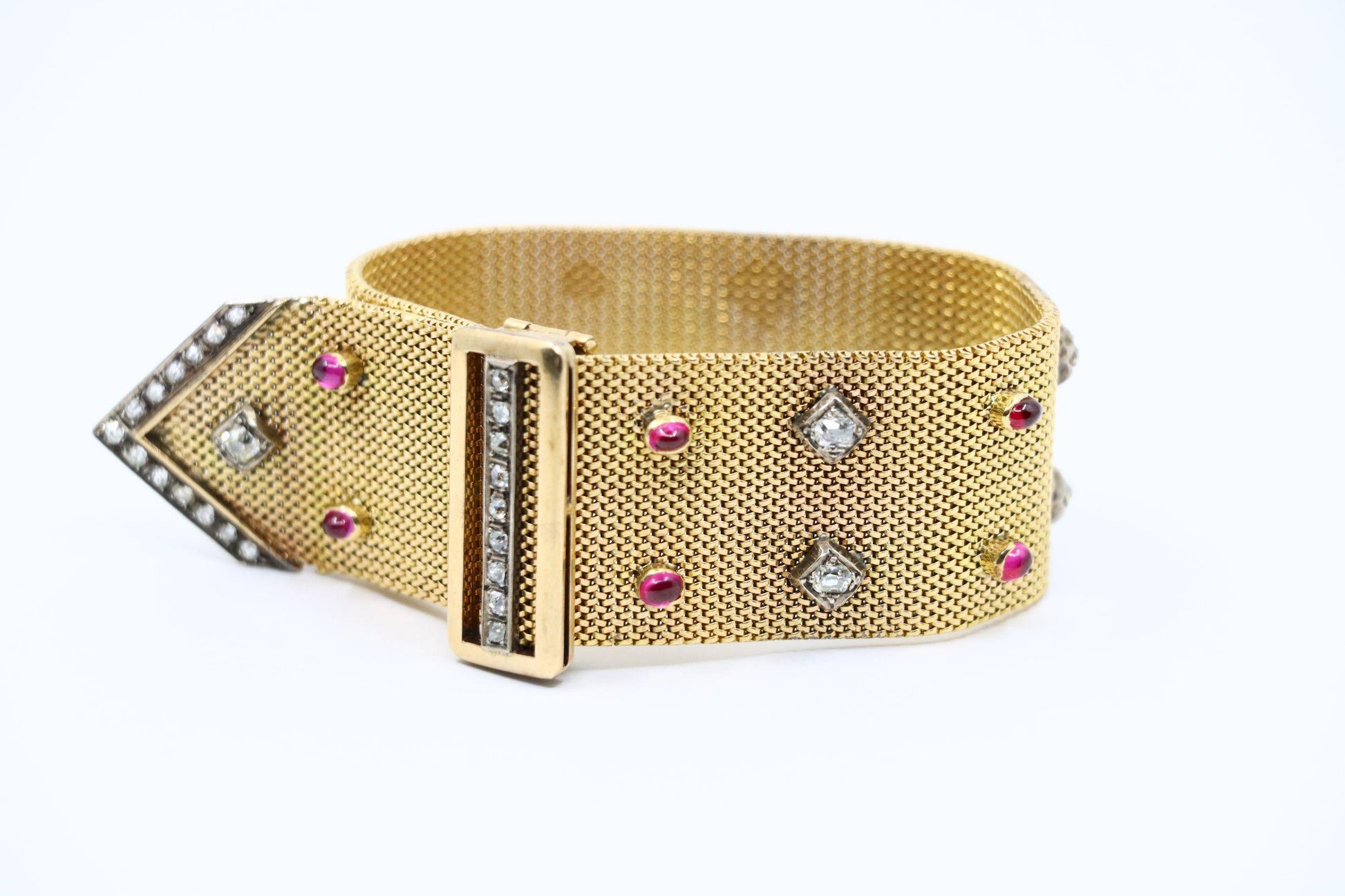 Antique Victorian 18K Gold Ruby Diamond Belt Bracelet